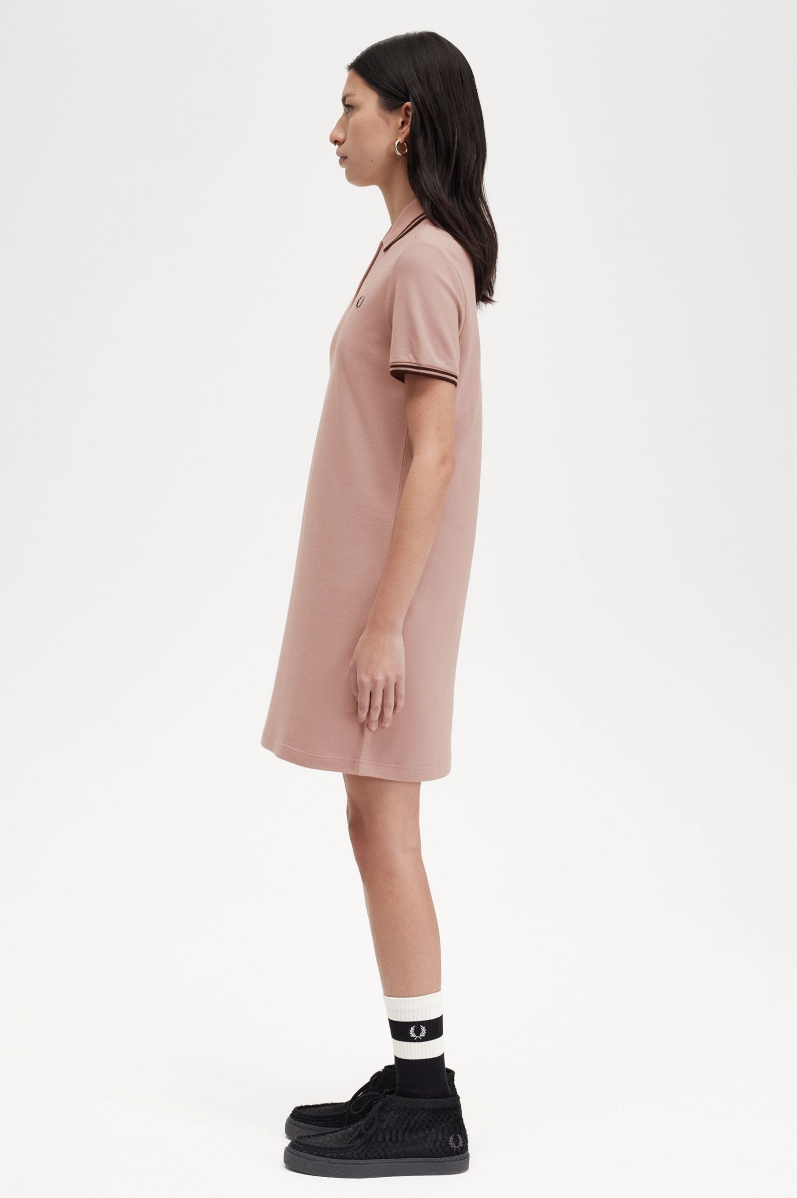 Twin Tipped Fred Perry Shirt Dress Dark Pink / Whisky Brown / Whisky Brown