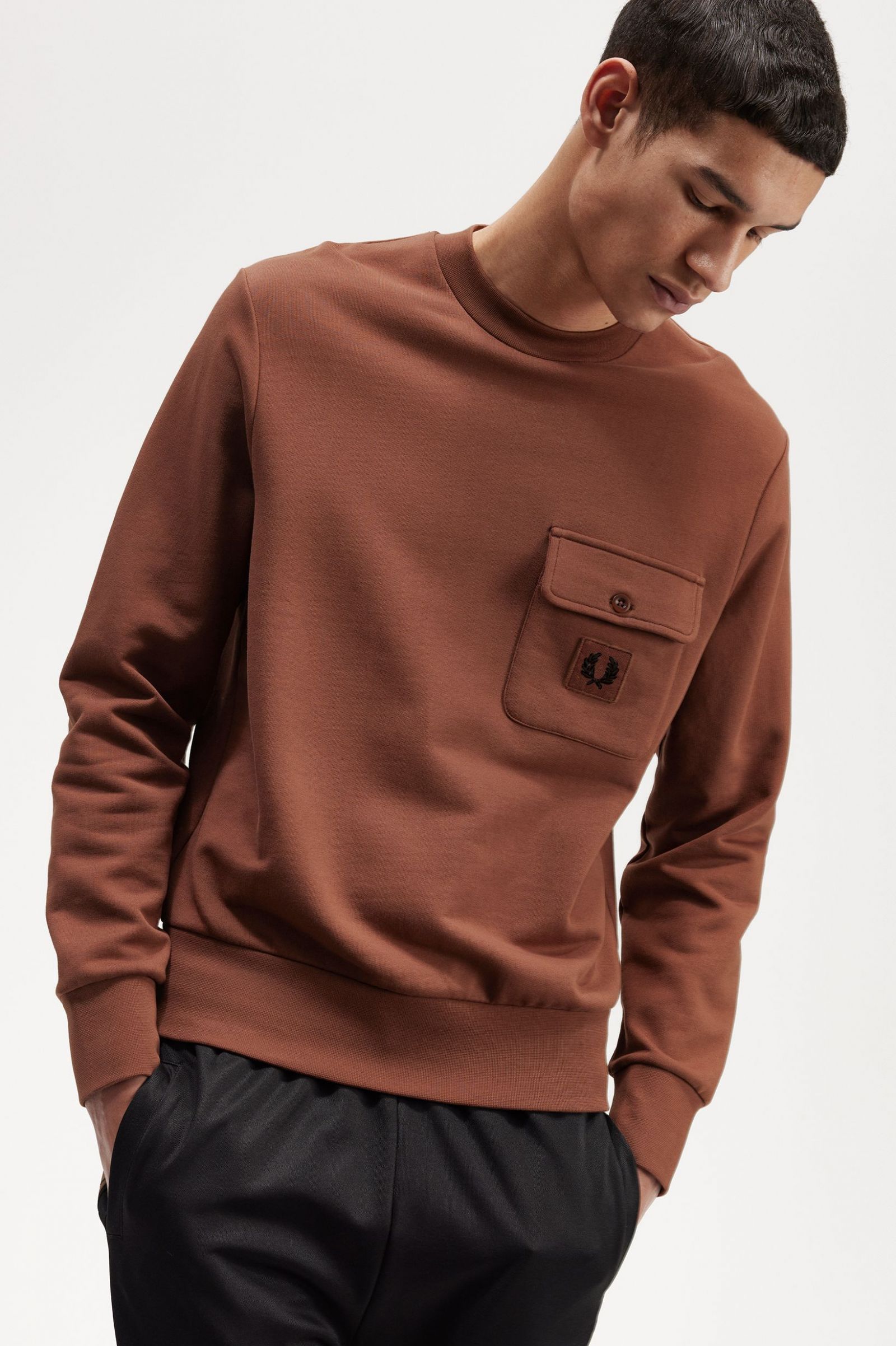 Badge Detail Crew Neck Sweatshirt Whisky Brown