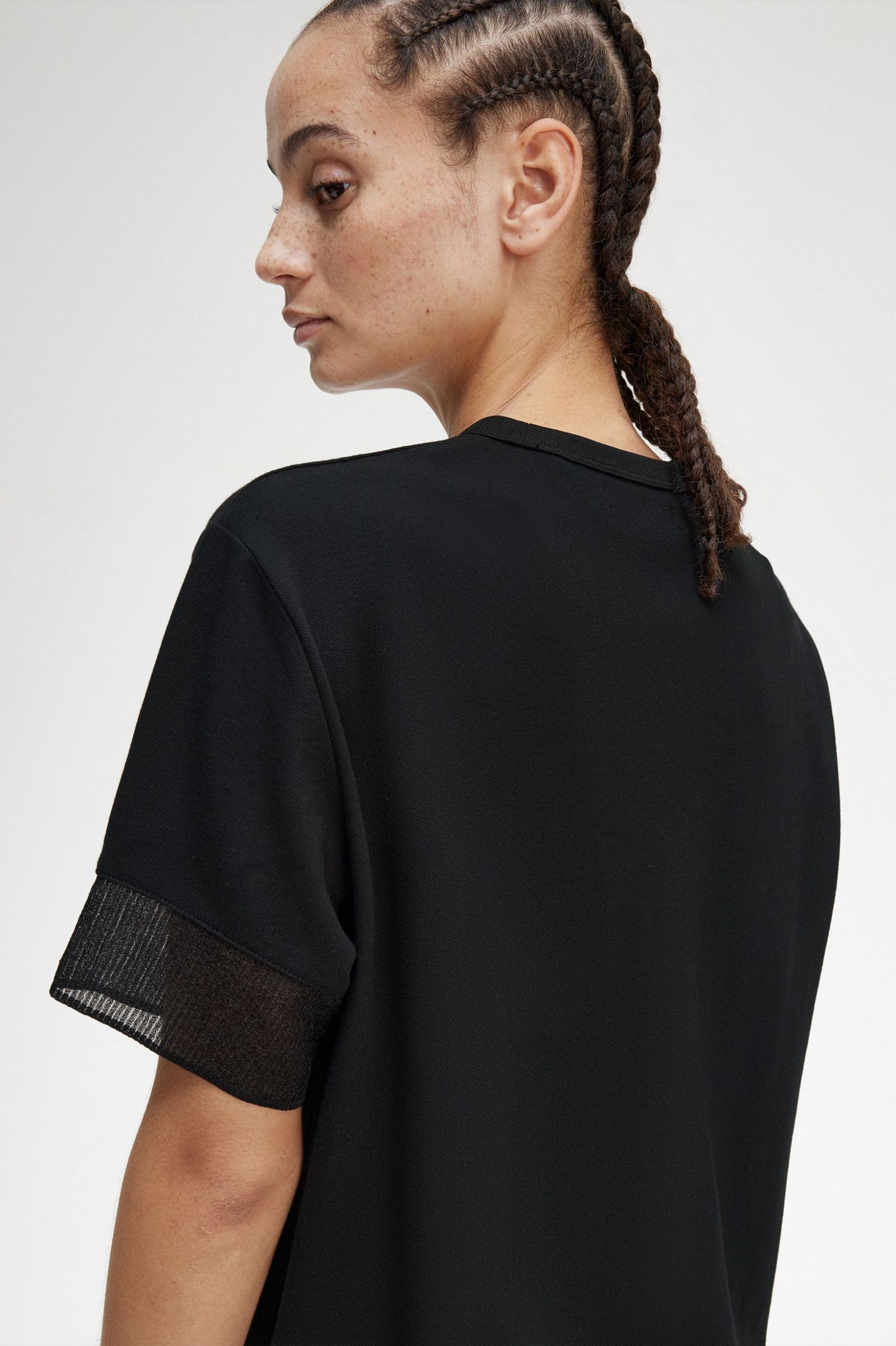 Sheer Trim Piqué T-Shirt Black