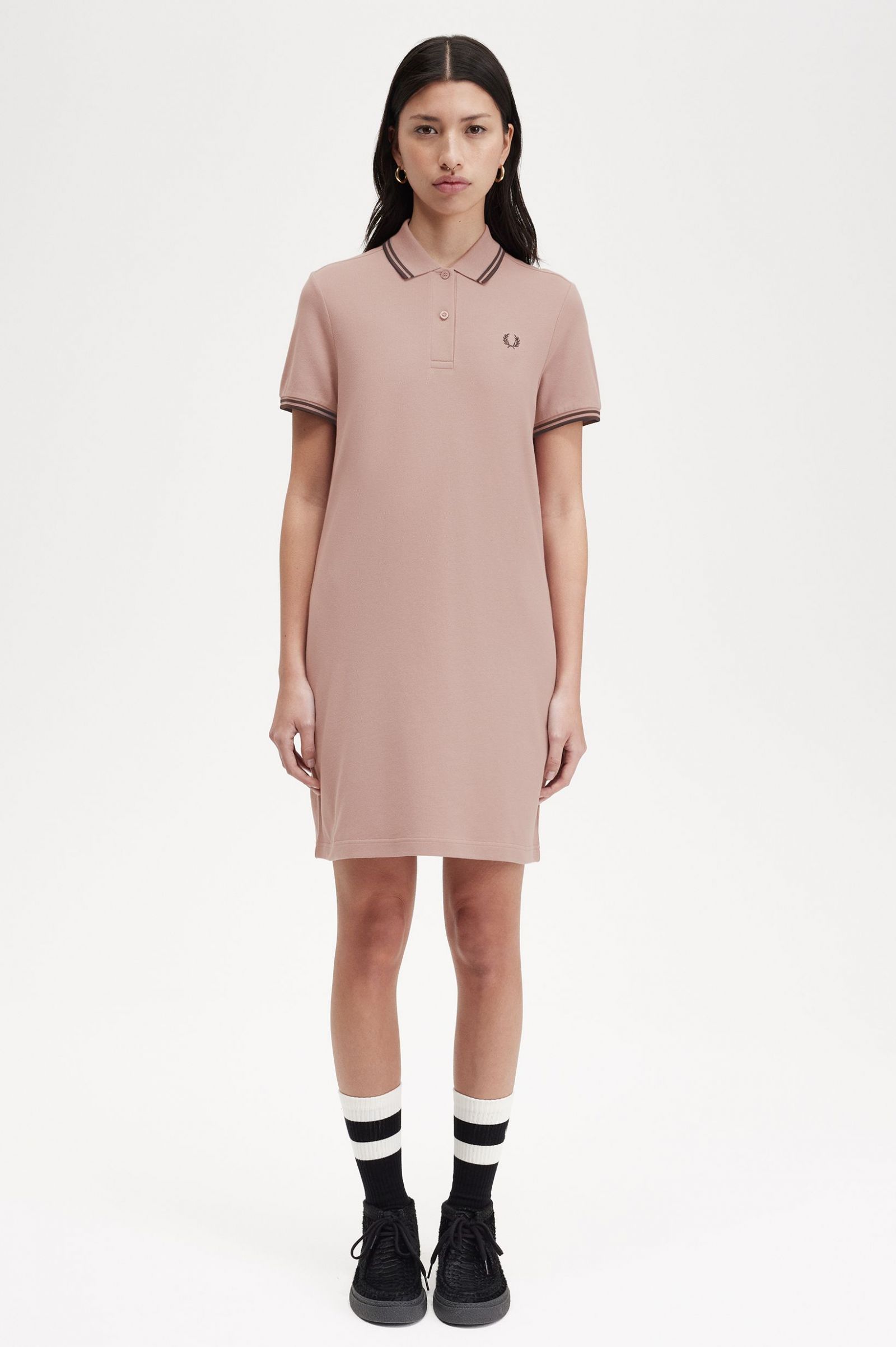 Twin Tipped Fred Perry Shirt Dress Dark Pink / Whisky Brown / Whisky Brown