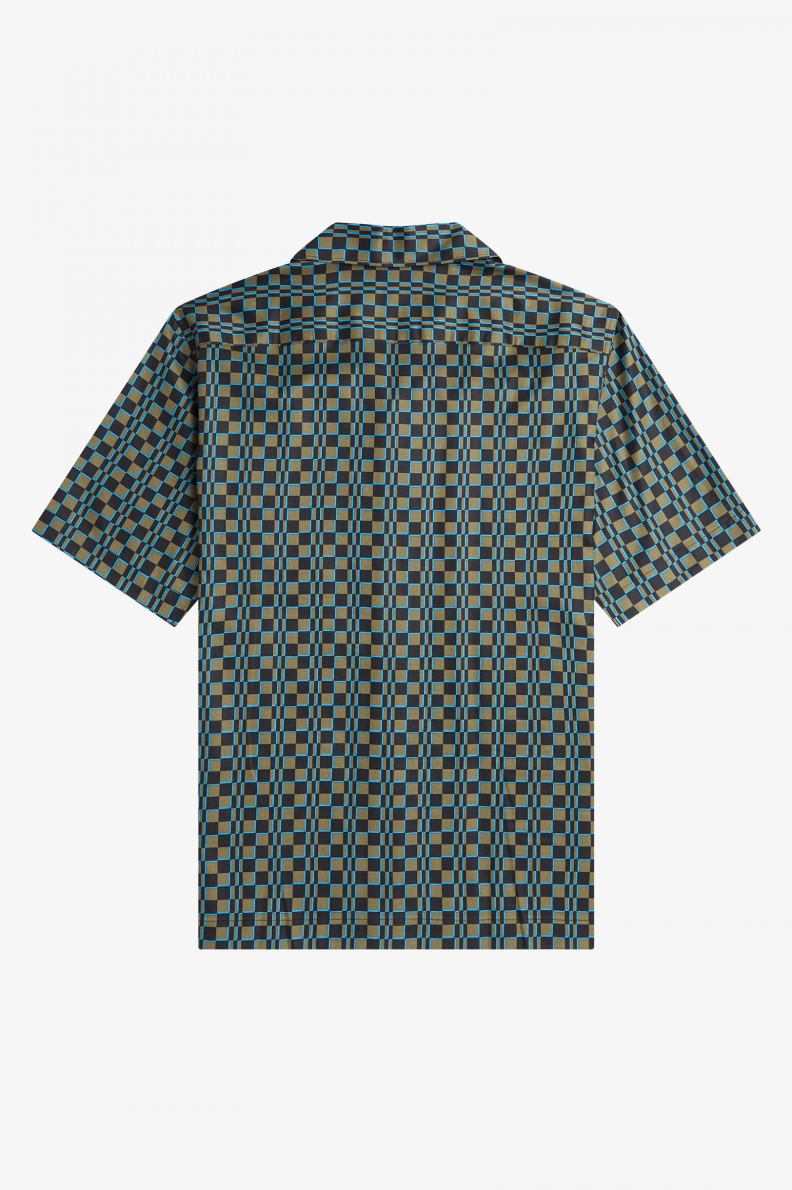 Glitch Chequerboard Revere Collar Shirt Uniform Green