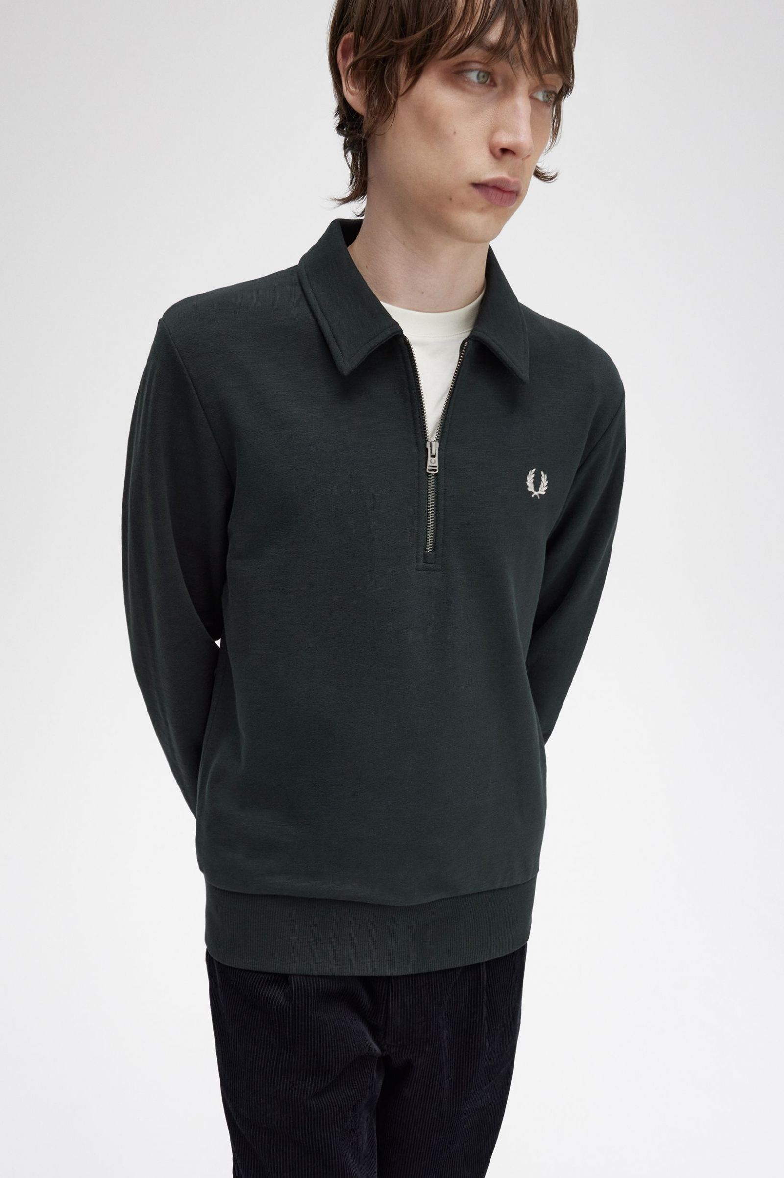 Zip Neck Collar Sweatshirt Night Green
