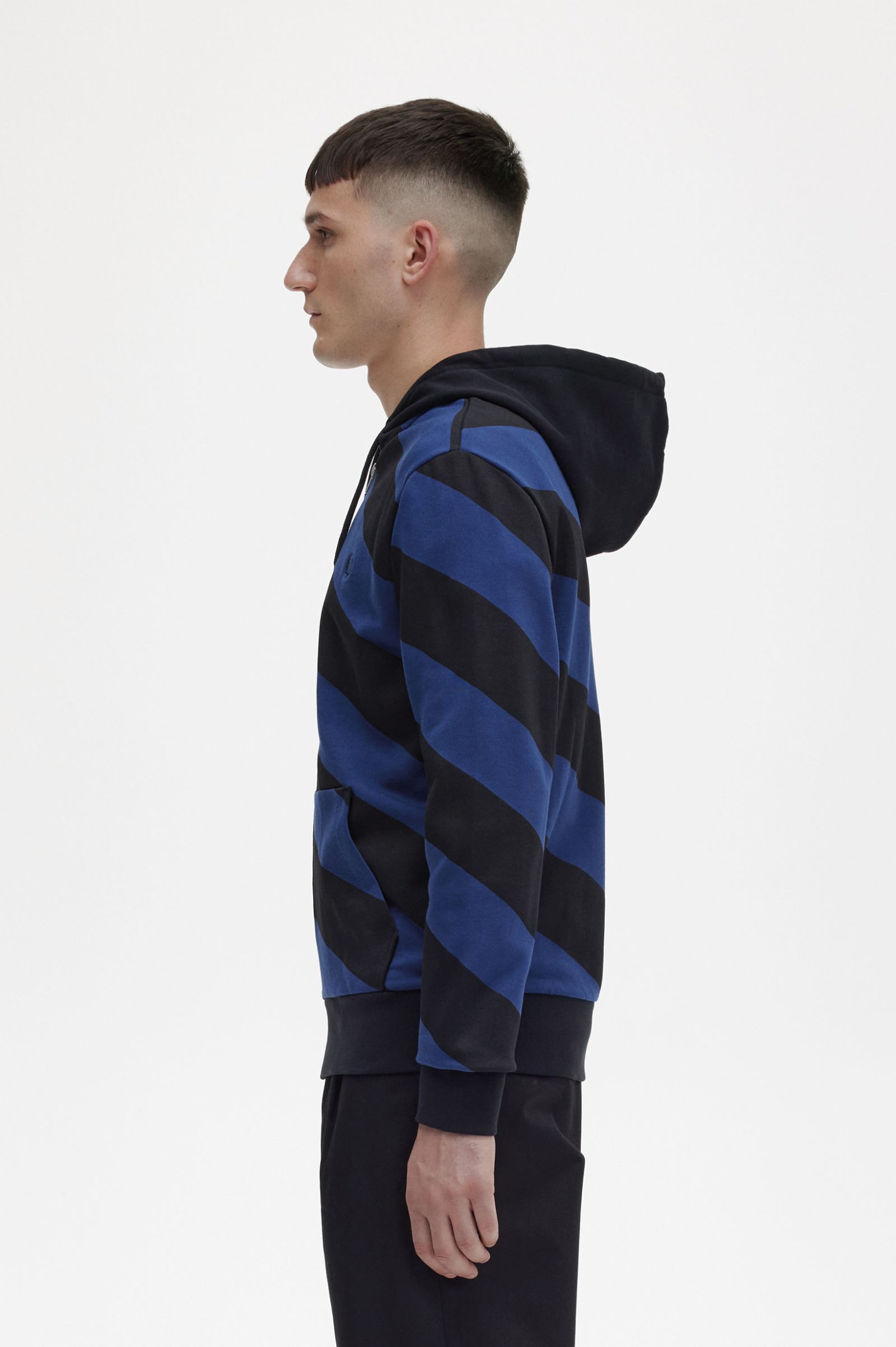 ReissuesStriped Zip-Through Hooded Sweatshirt Black