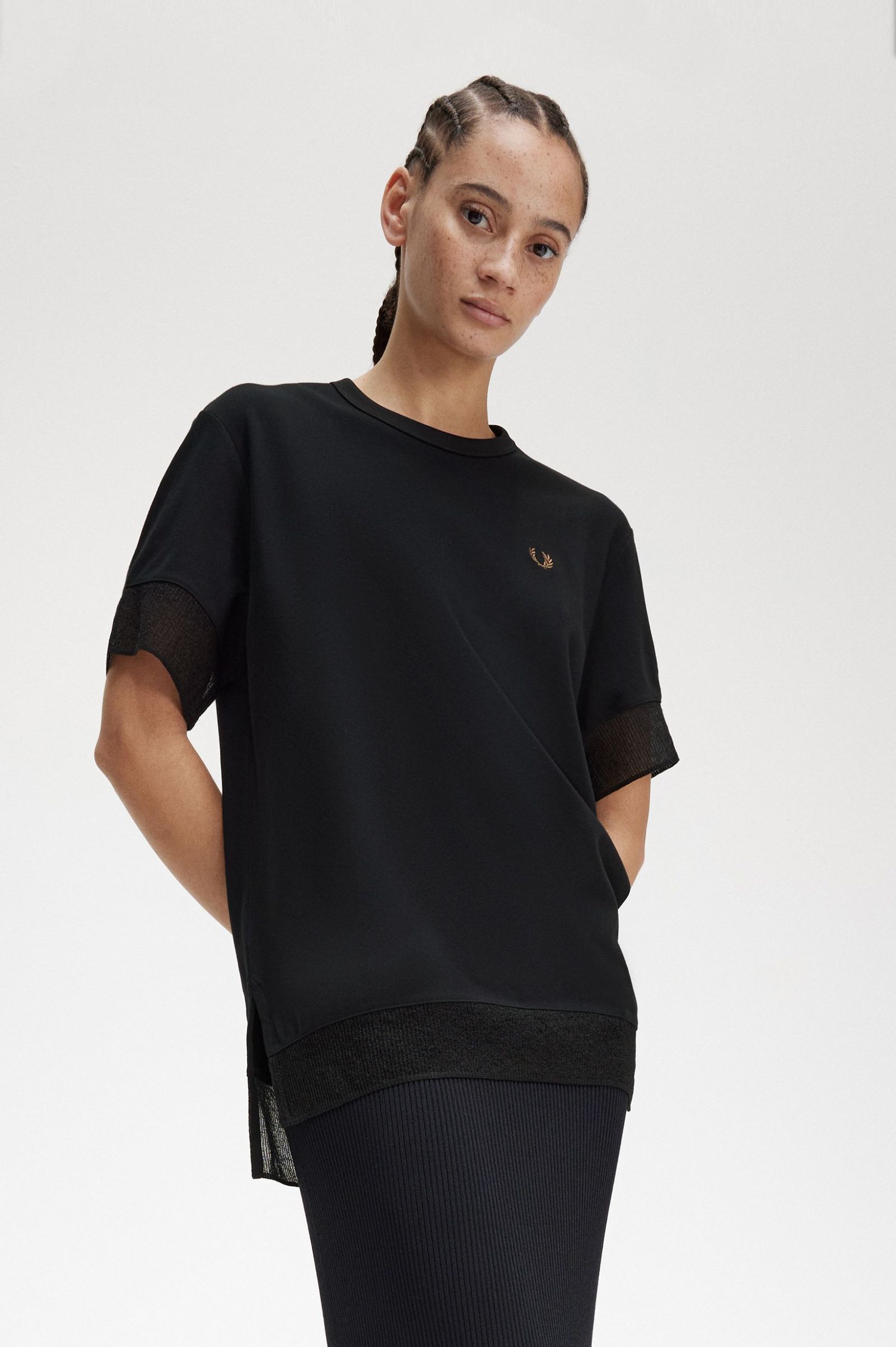 Sheer Trim Piqué T-Shirt Black