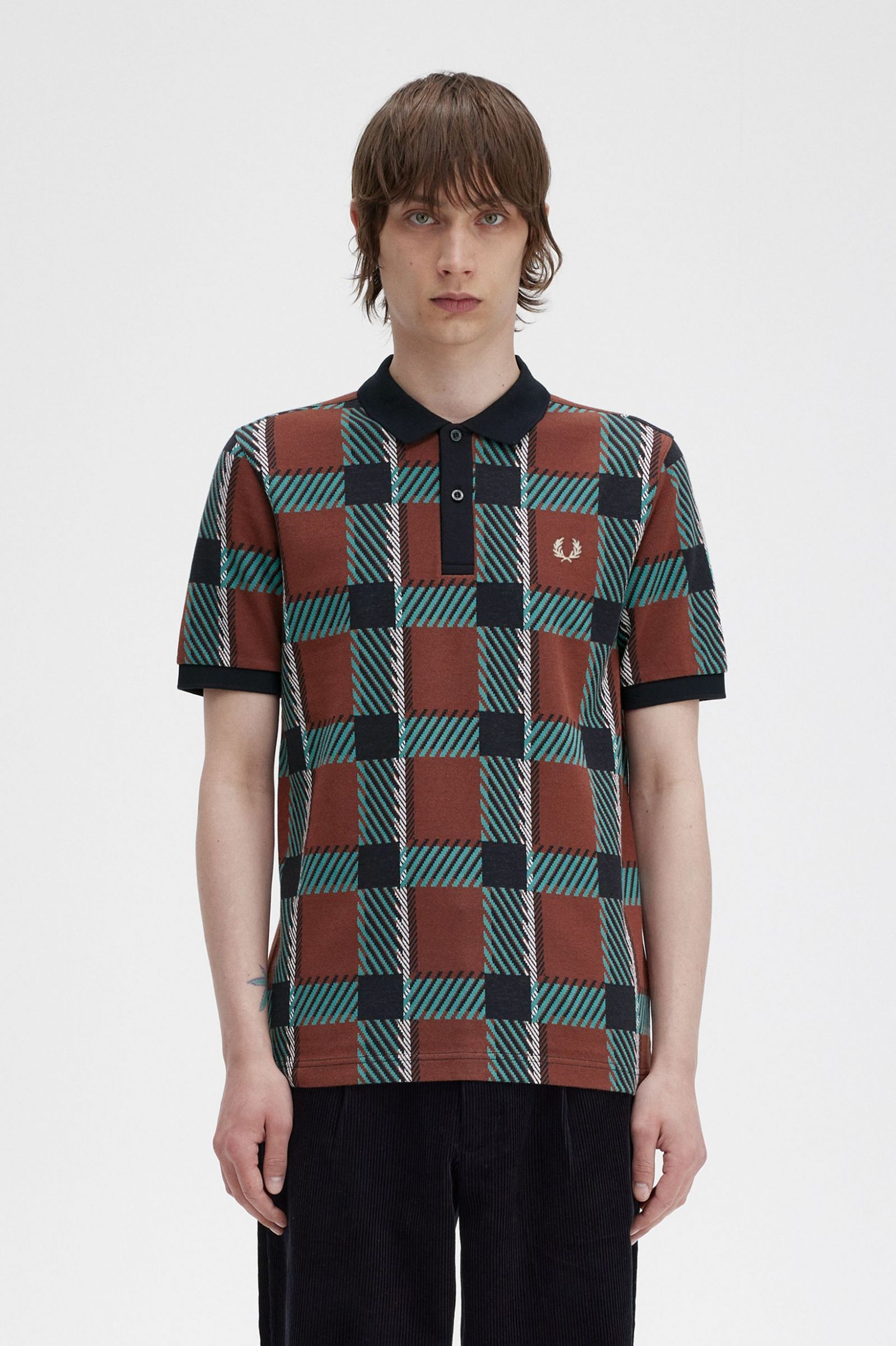 Glitch Tartan Polo Shirt Whisky Brown