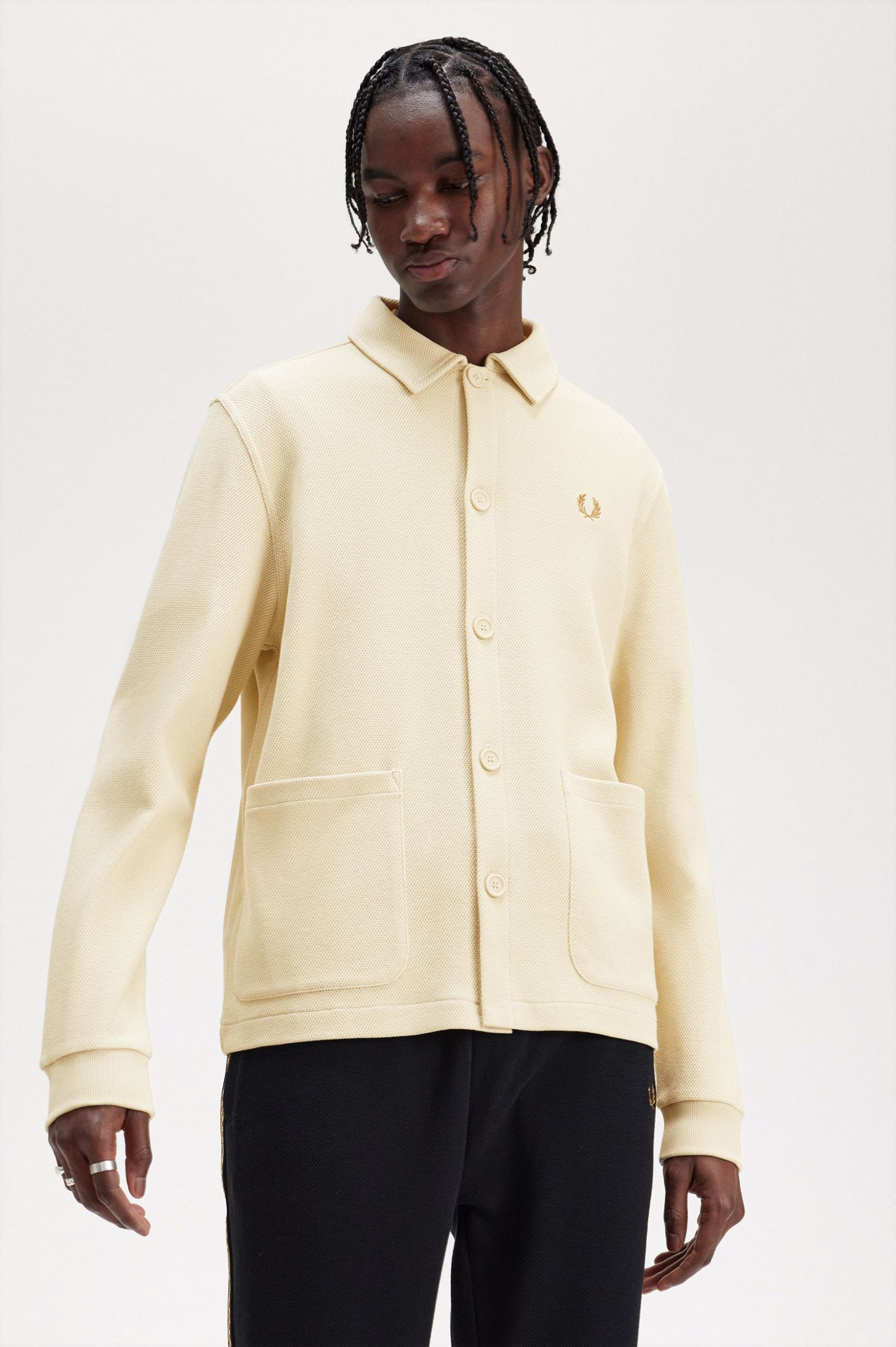 Button Through Long Sleeve Polo Shirt Oatmeal