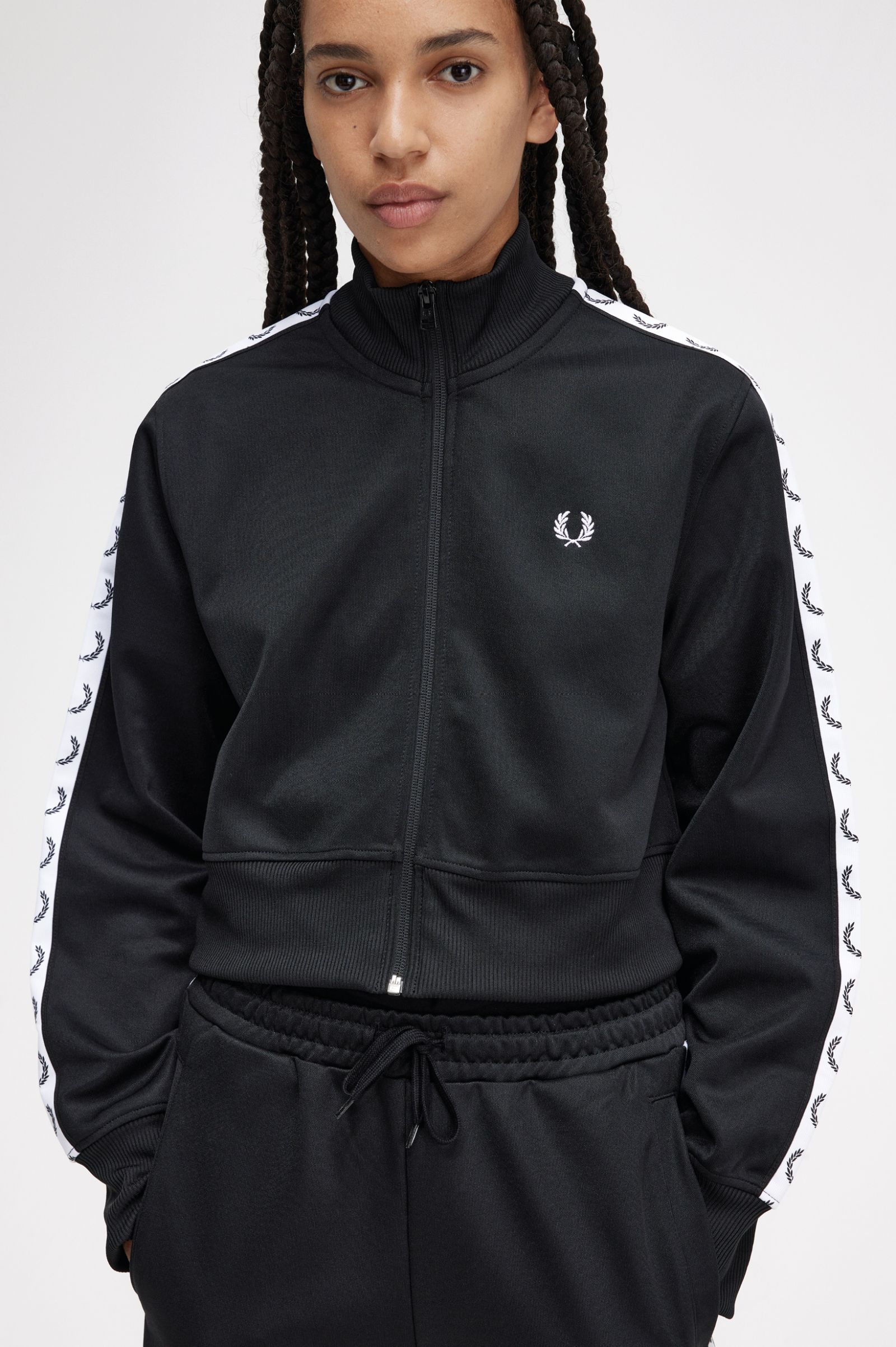 Cropped Taped Track Jacket Black