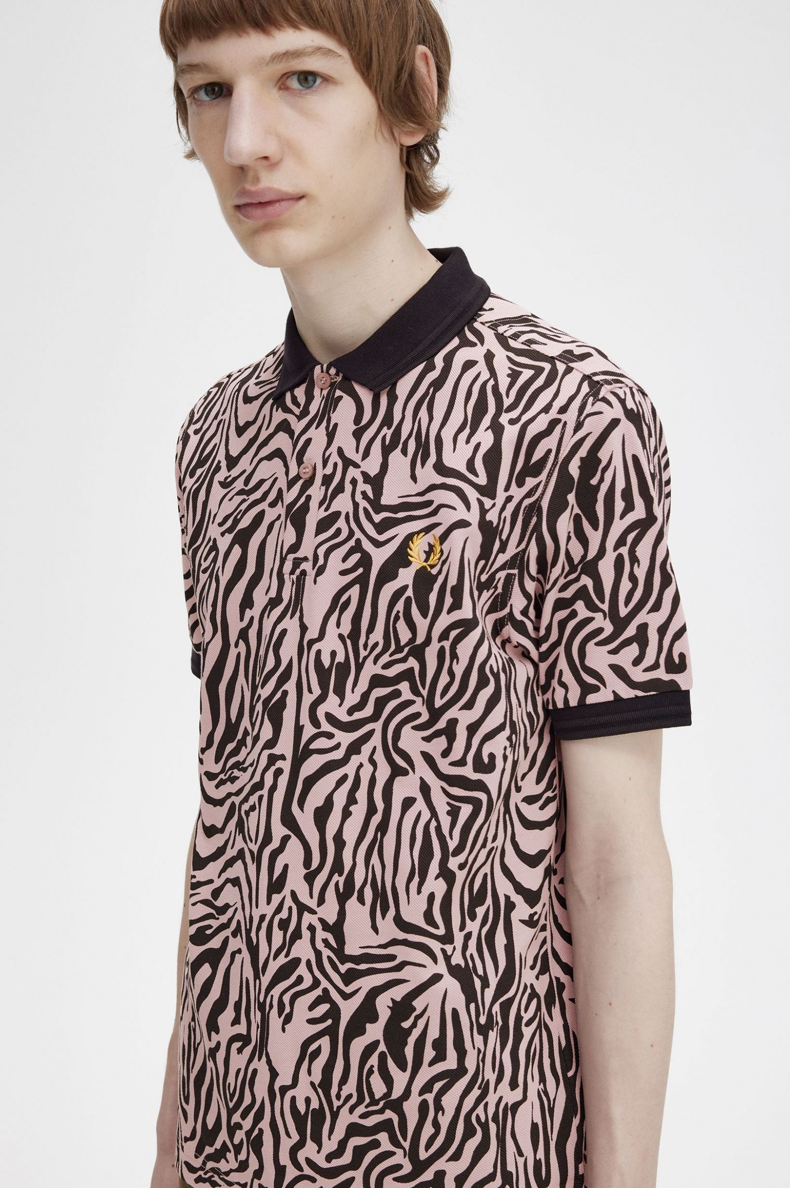 Zebra Print Fred Perry Shirt Dusty Rose Pink