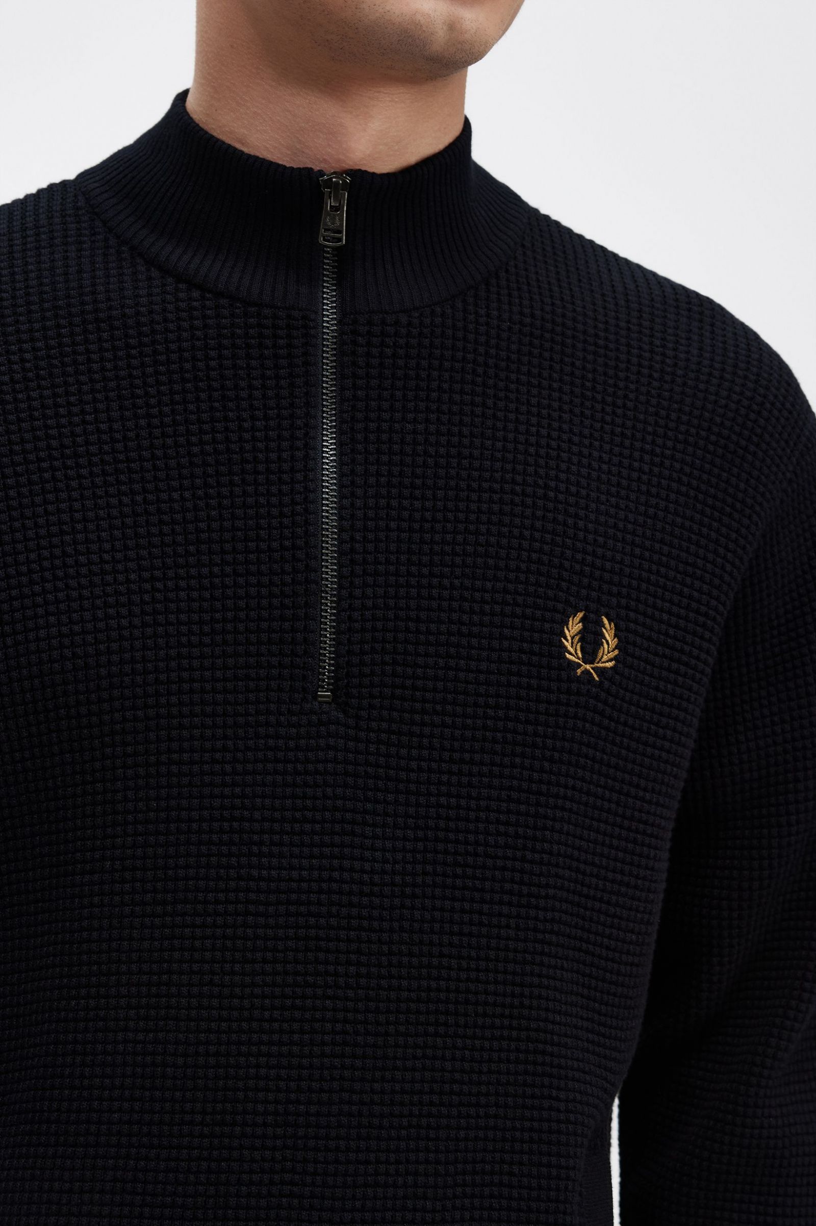 Waffle Stitch Half Zip Jumper Navy