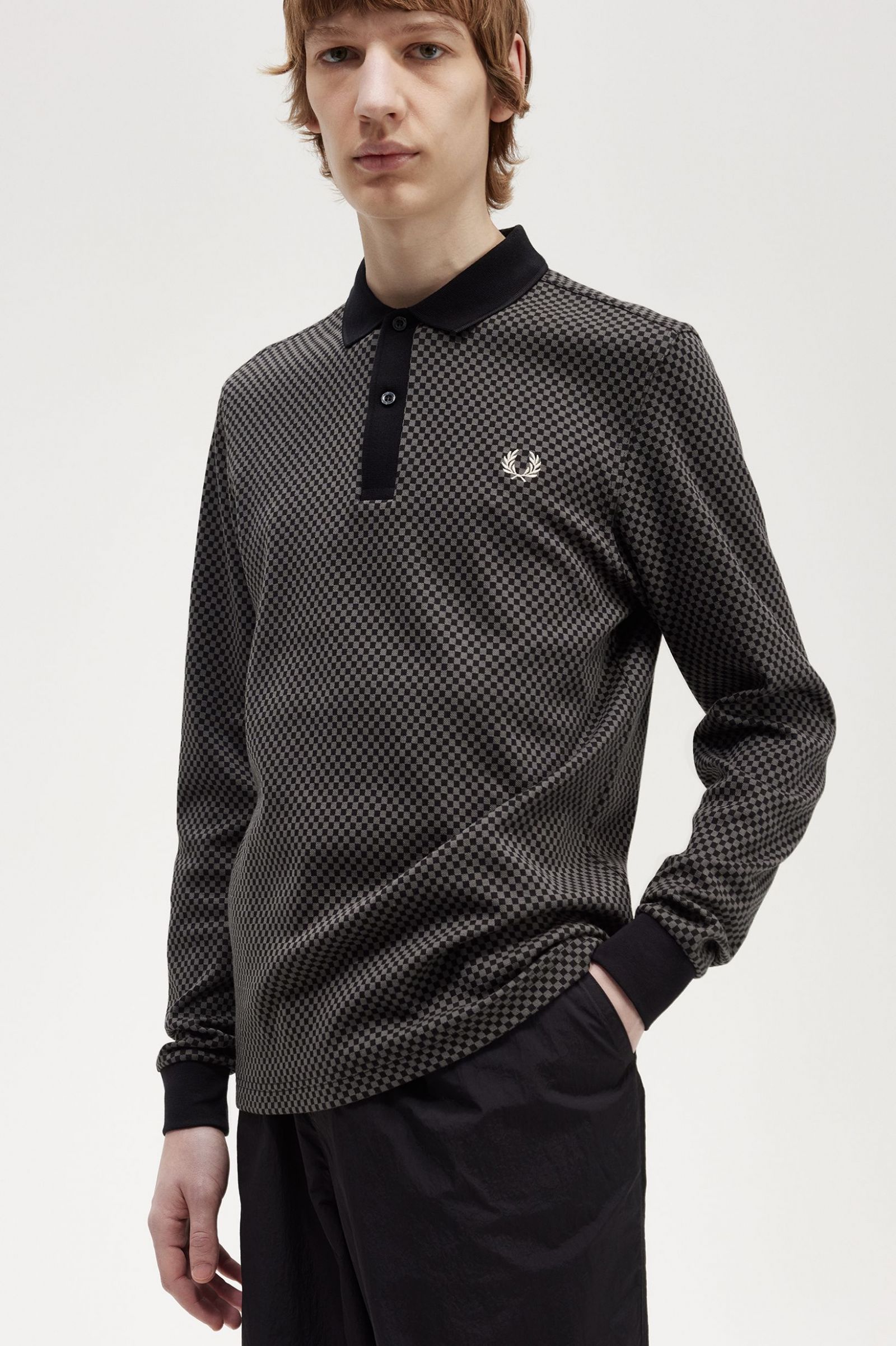 Micro Chequerboard Polo Shirt Black / Field Green