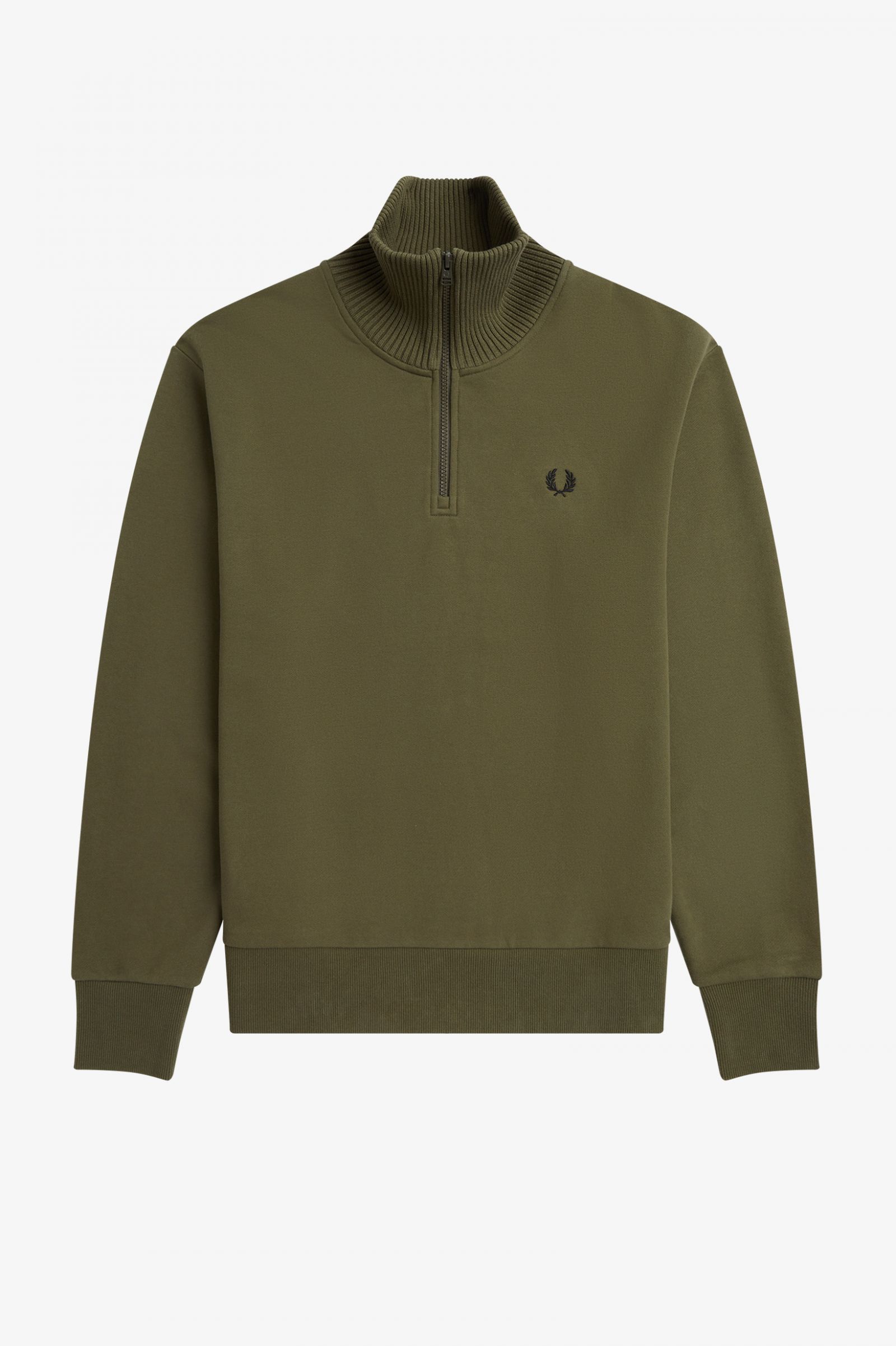 Knitted Trim Zip Neck Sweatshirt Uniform Green