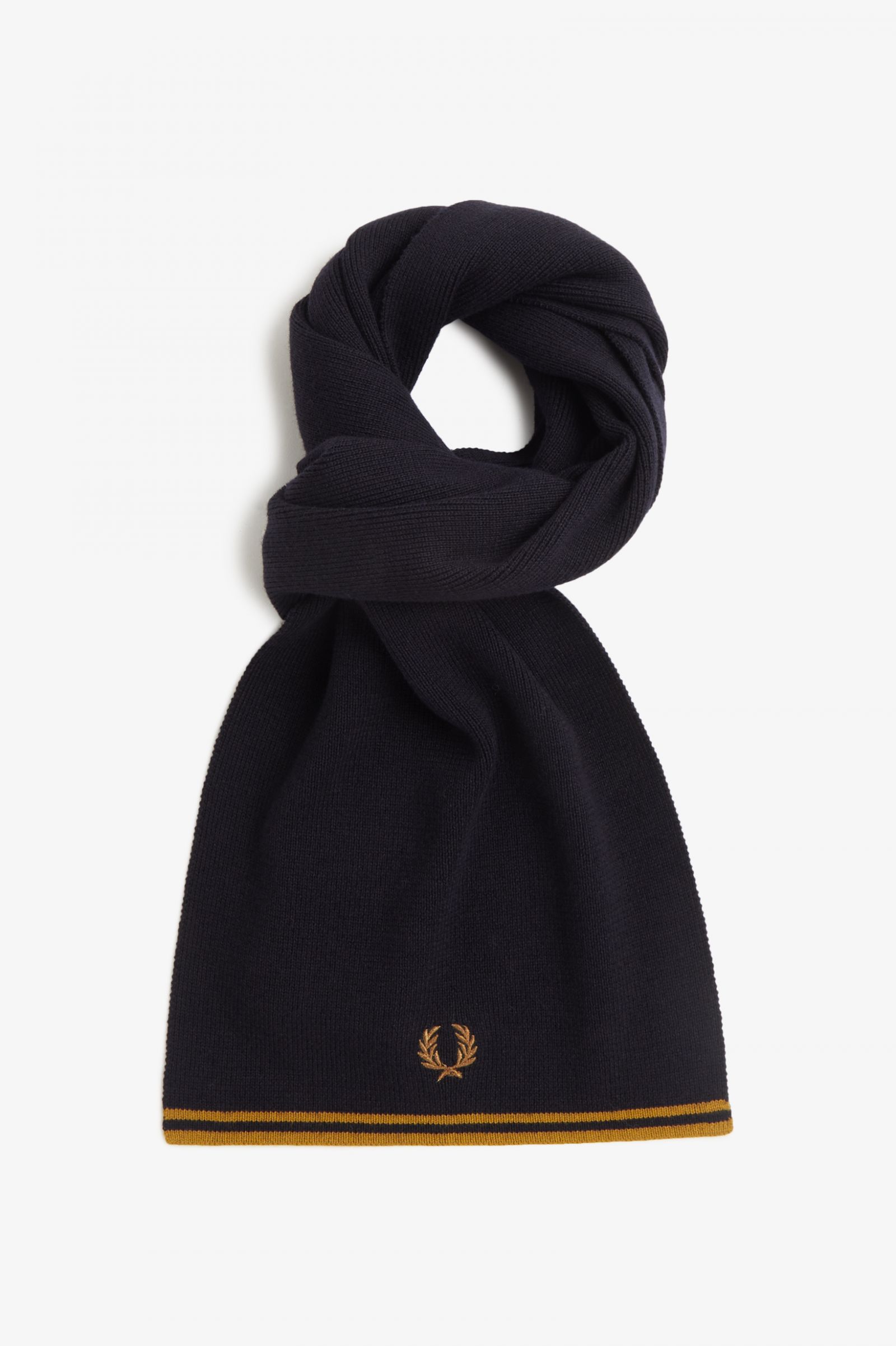 Twin Tipped Merino Wool Scarf Navy / Dark Caramel