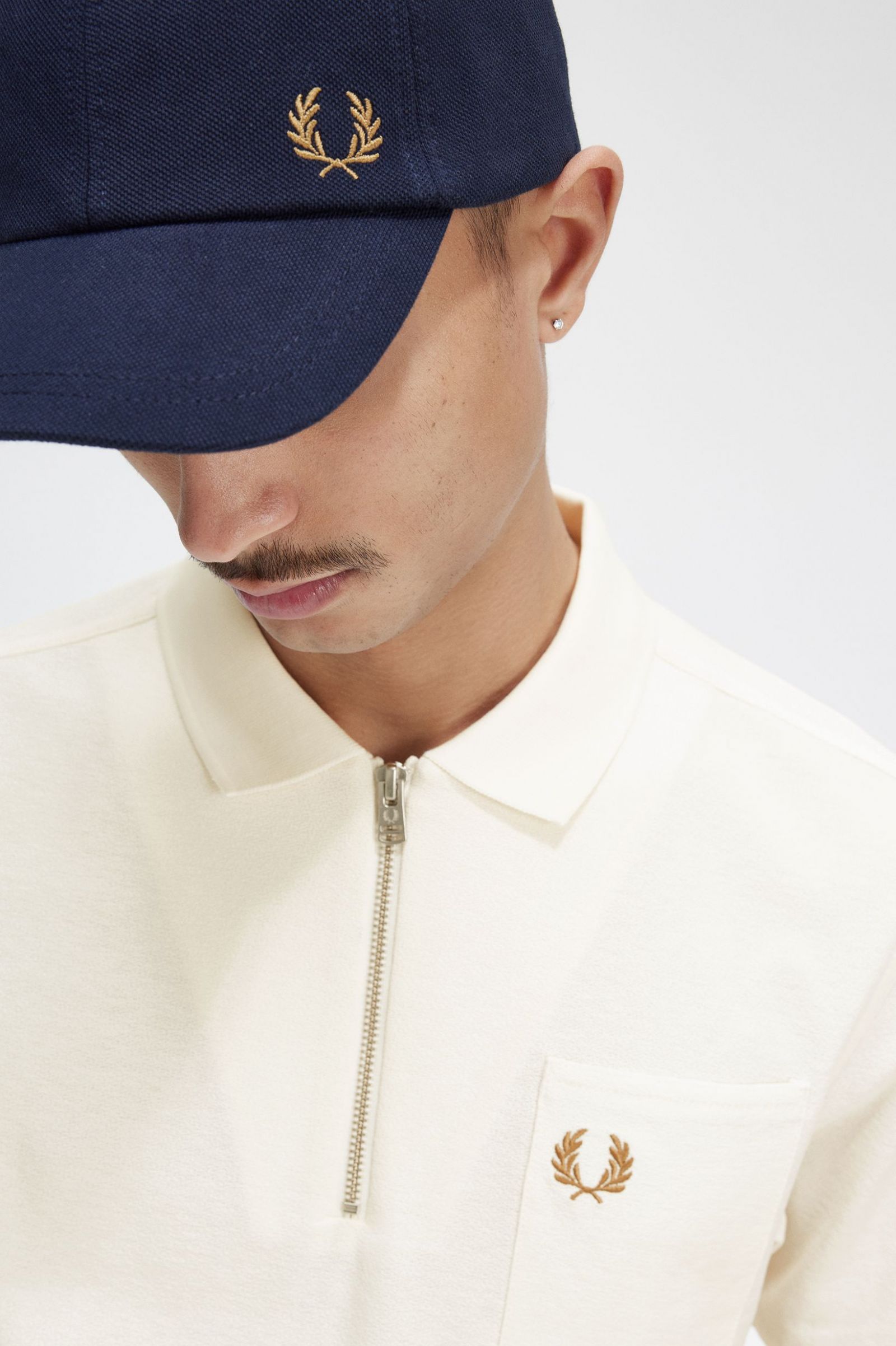 Textured Zip Neck Polo Shirt Ecru