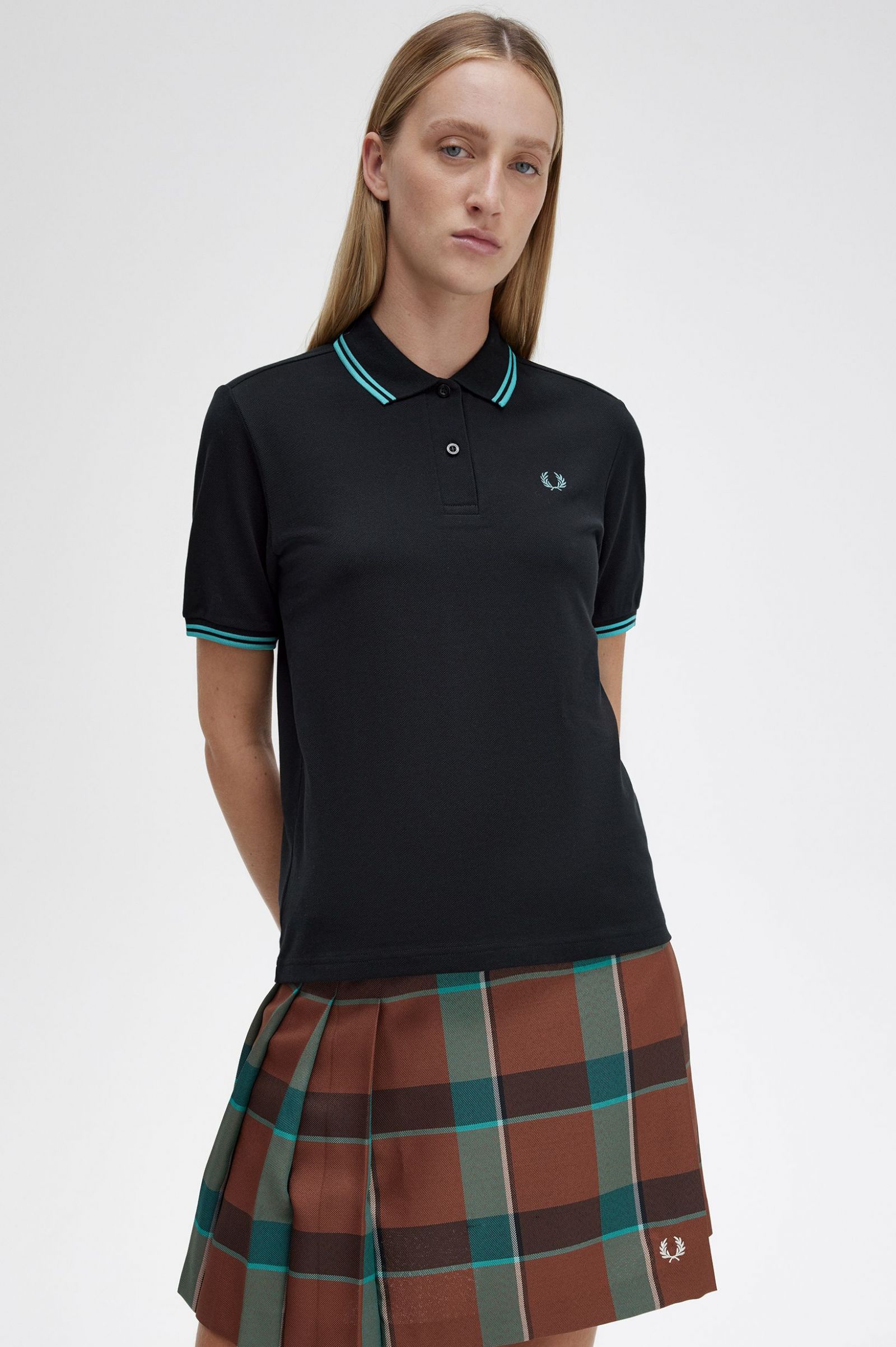 The Fred Perry ShirtG3600 Black / Deep Mint / Deep Mint