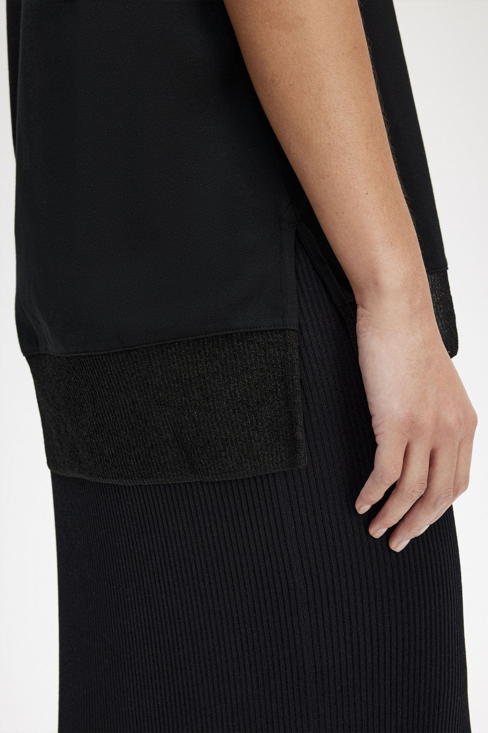 Sheer Trim Piqué T-Shirt Black