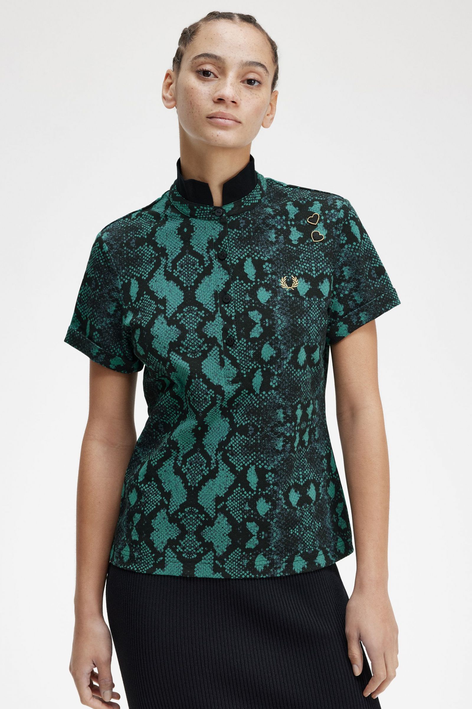 Amy Winehouse FoundationSnake Print Polo Shirt Deep Mint