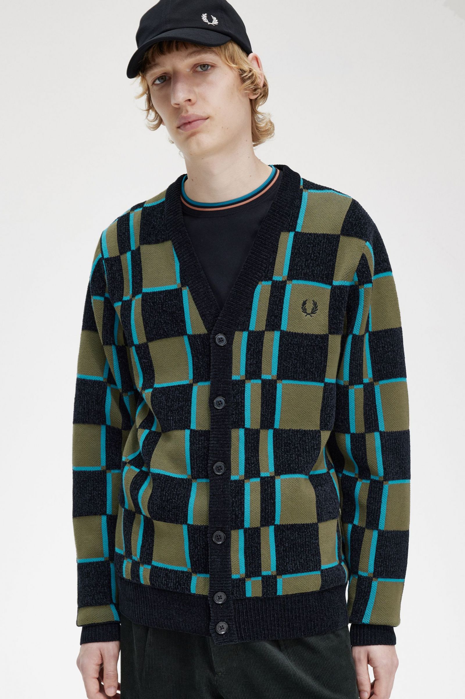 Glitch Chequerboard Cardigan Uniform Green / Black