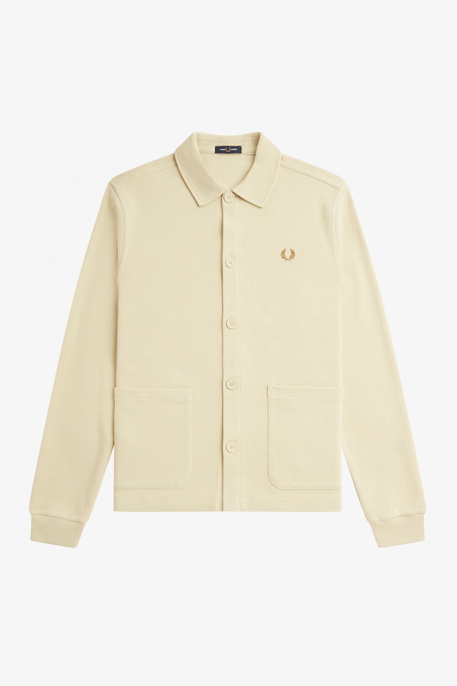 Button Through Long Sleeve Polo Shirt Oatmeal