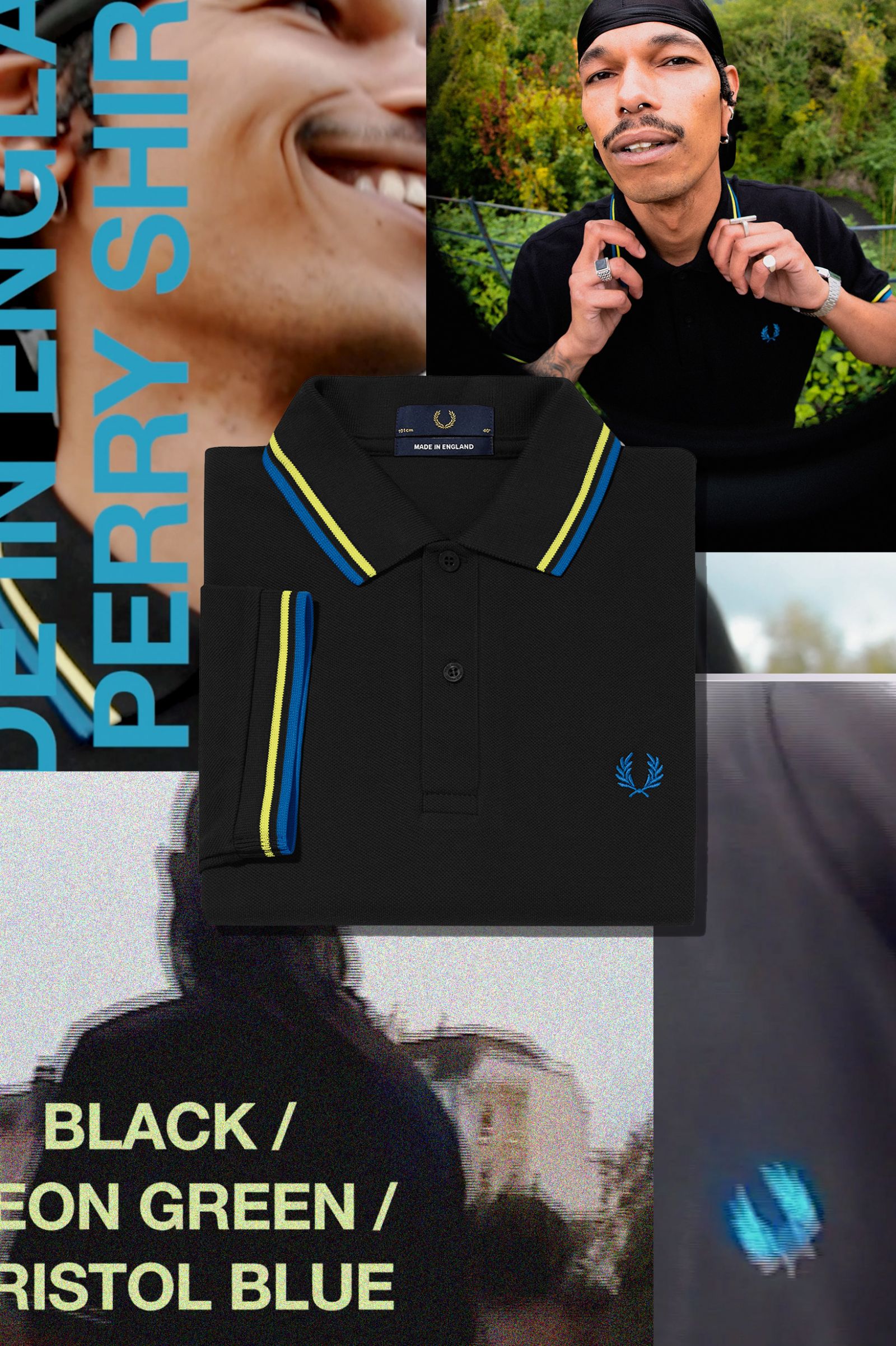 The Fred Perry ShirtM12 Black / Neon Green / Bristol Blue
