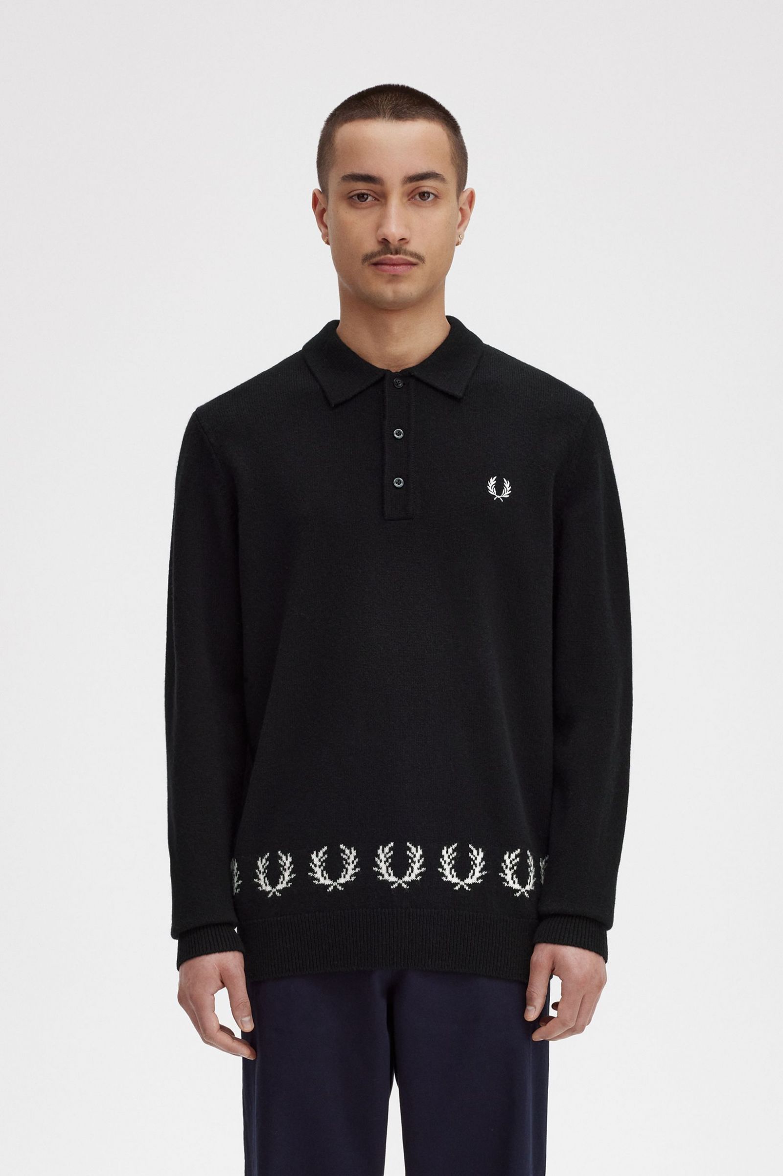 Laurel Wreath Trim Knitted Shirt Black