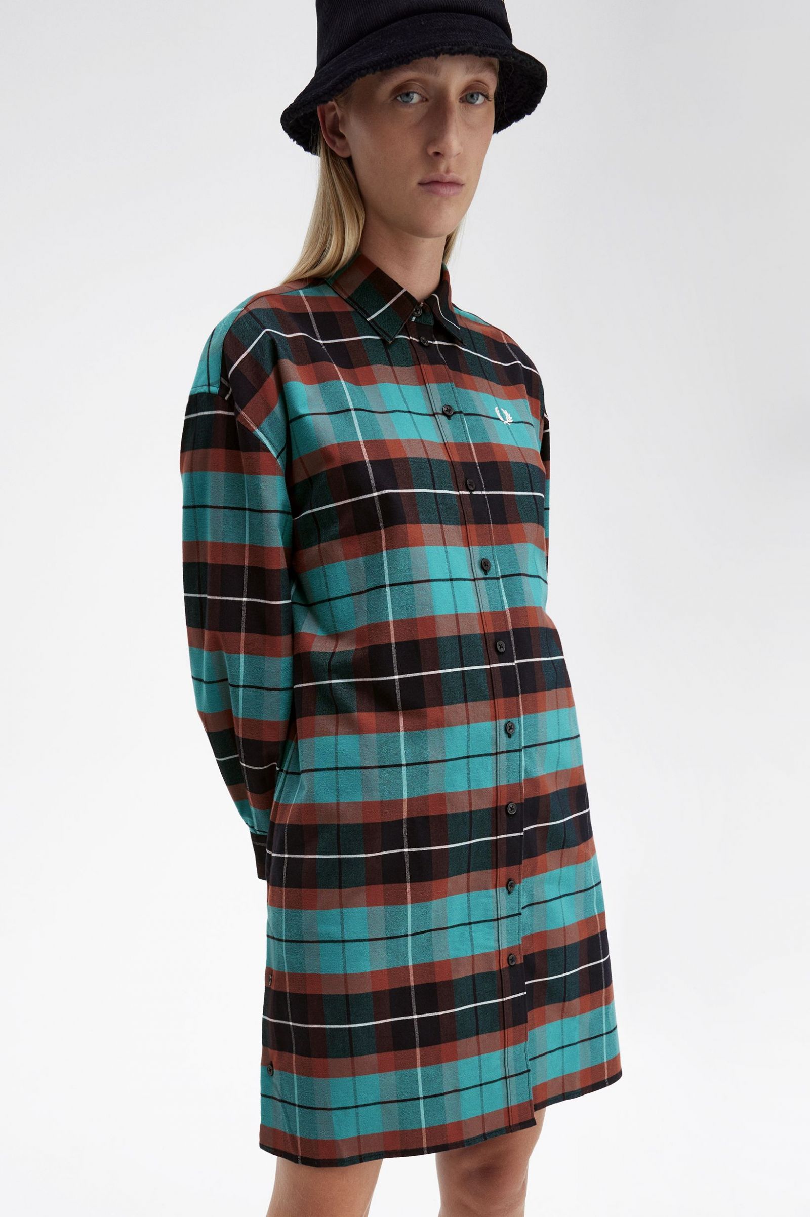 Brushed Tartan Shirt Dress Deep Mint