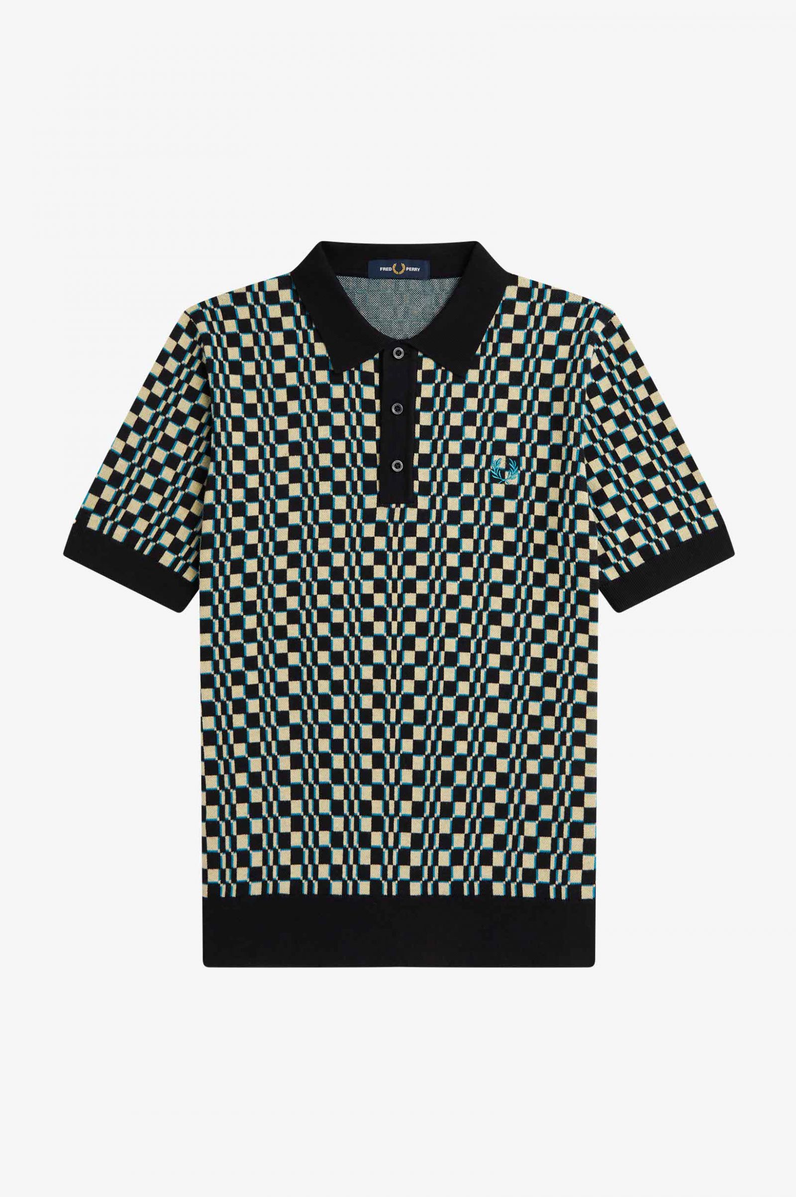 Glitch Chequerboard Knitted Shirt Light Oyster / Black