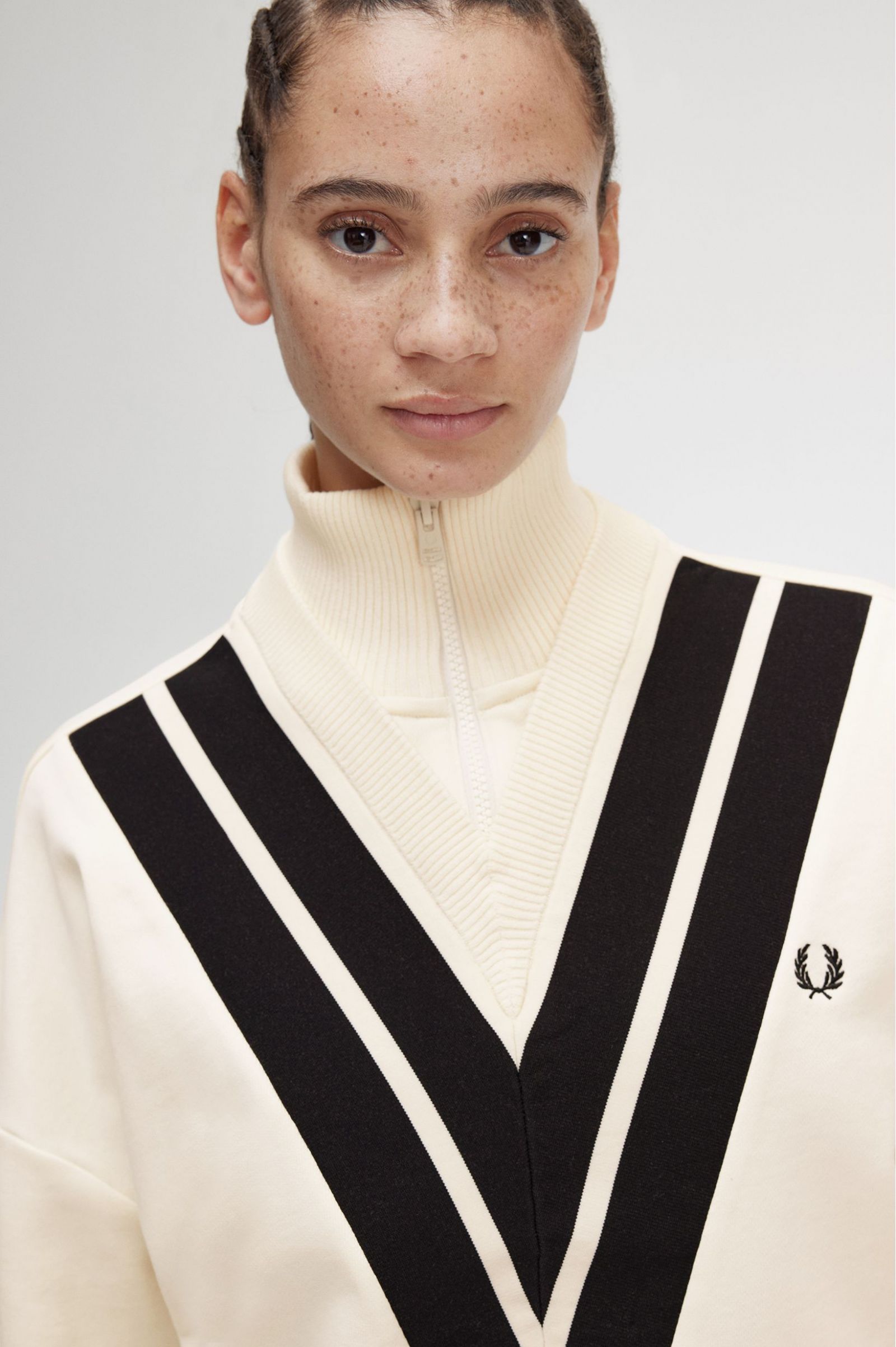 Tipped Knitted Trim Sweatshirt Ecru