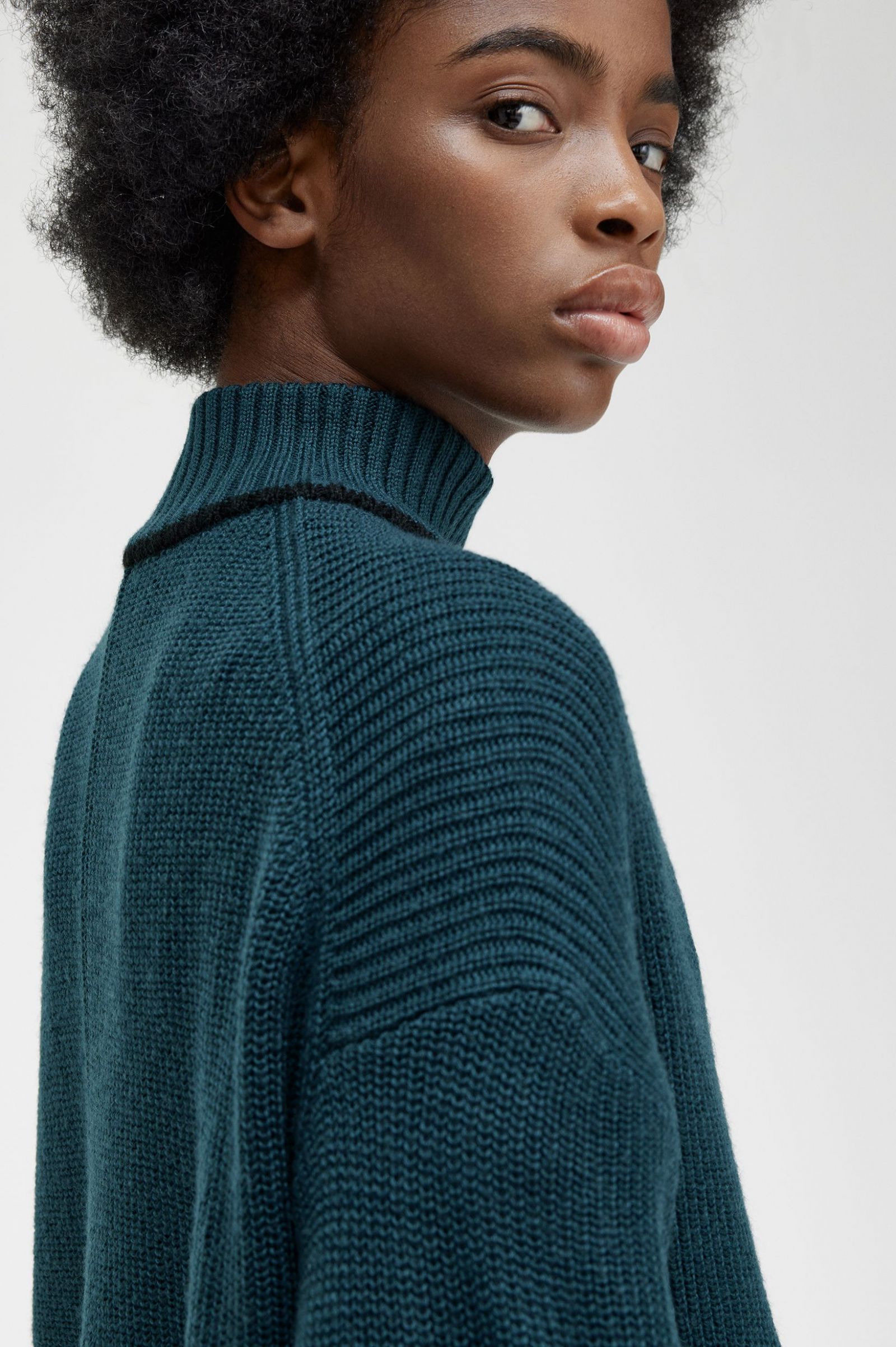Fishtail Hem Mock Neck Jumper Petrol Blue