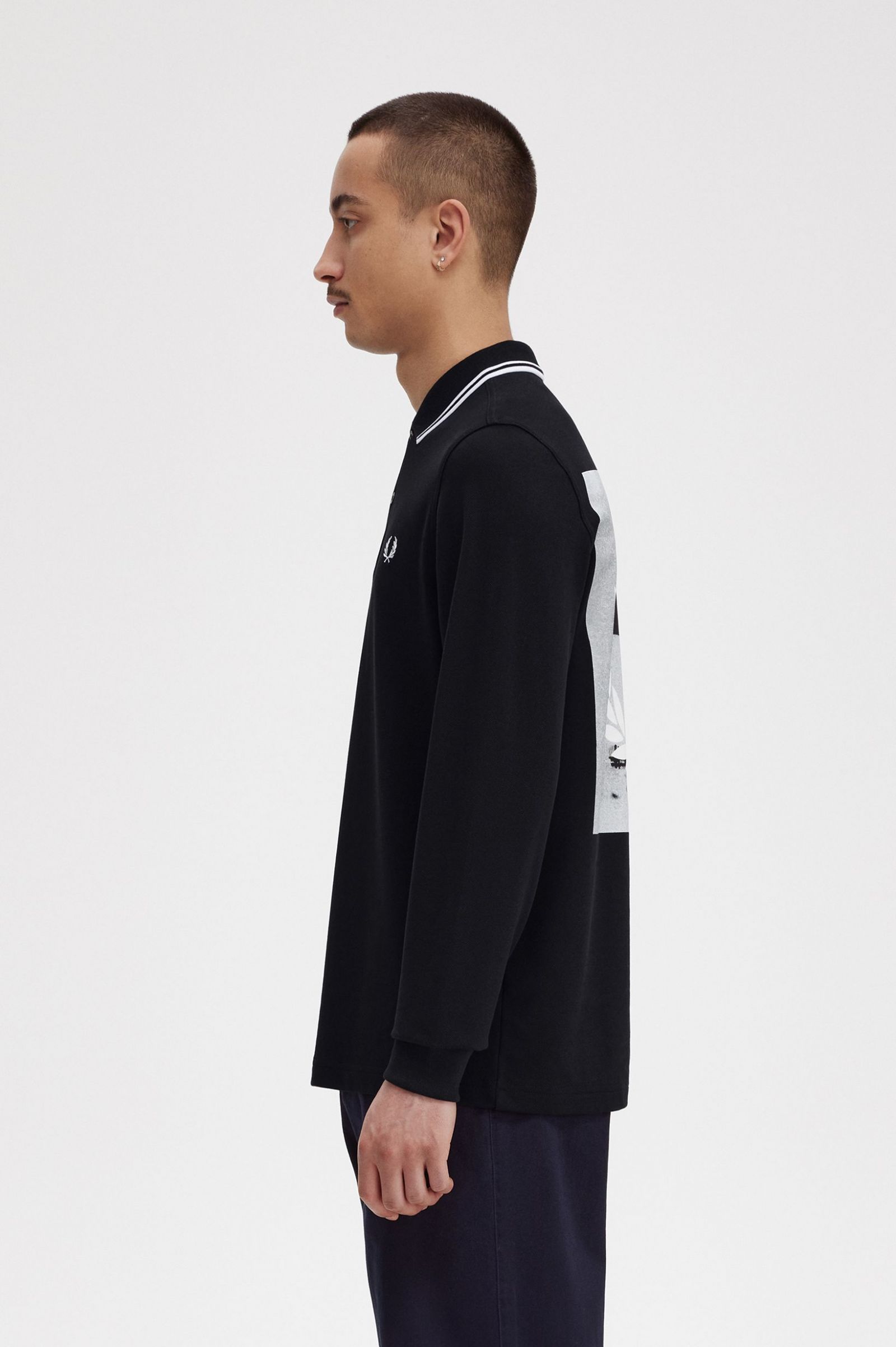 Rave Graphic Long Sleeve Fred Perry Shirt Black