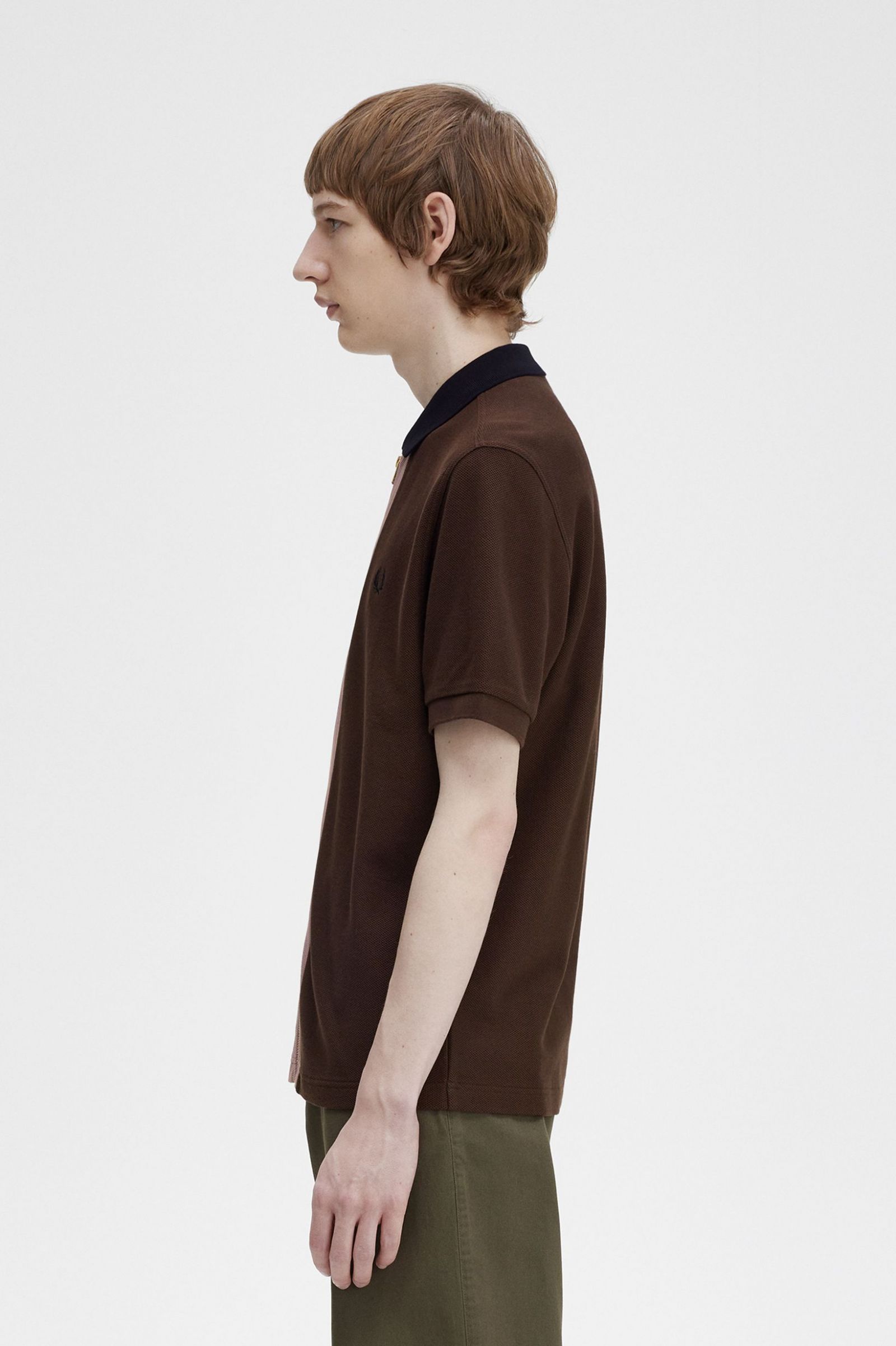 Zip Through Polo Shirt Burnt Tobacco