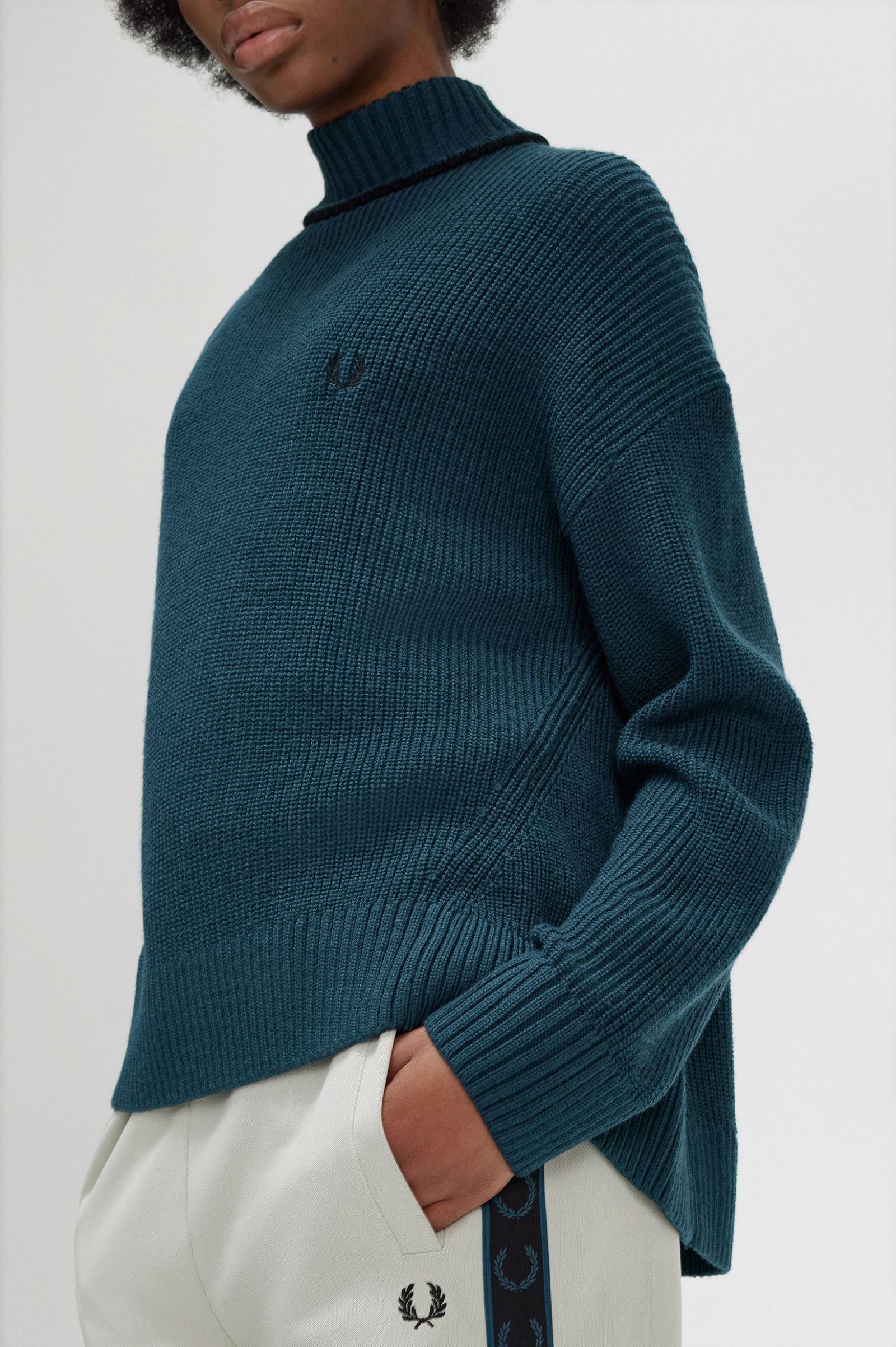 Fishtail Hem Mock Neck Jumper Petrol Blue