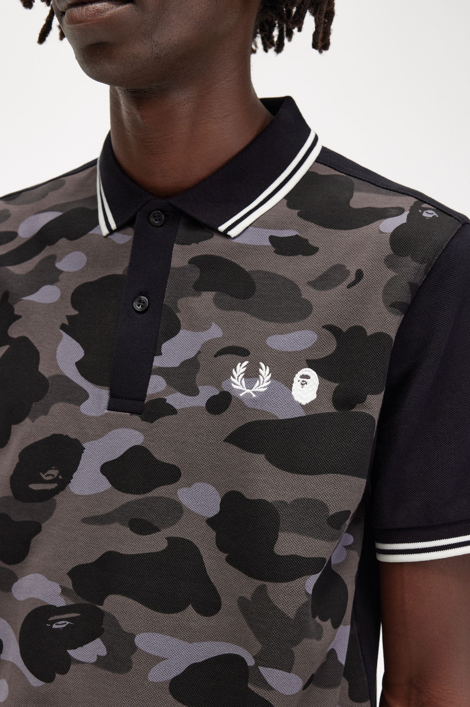 A Bathing Ape®Camouflage Fred Perry Shirt Black