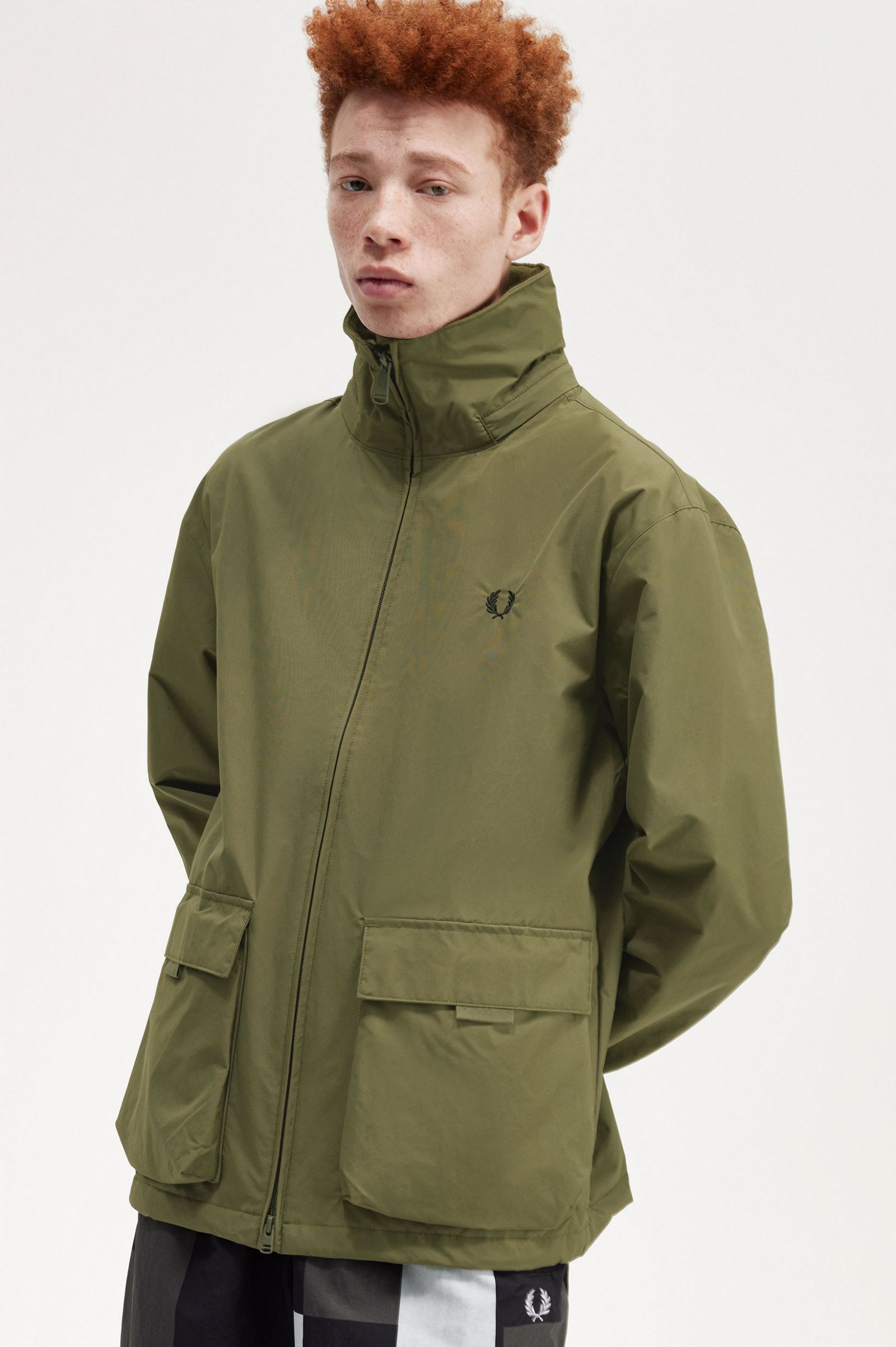 Patch Pocket Zip Through Jacket Uniform Green