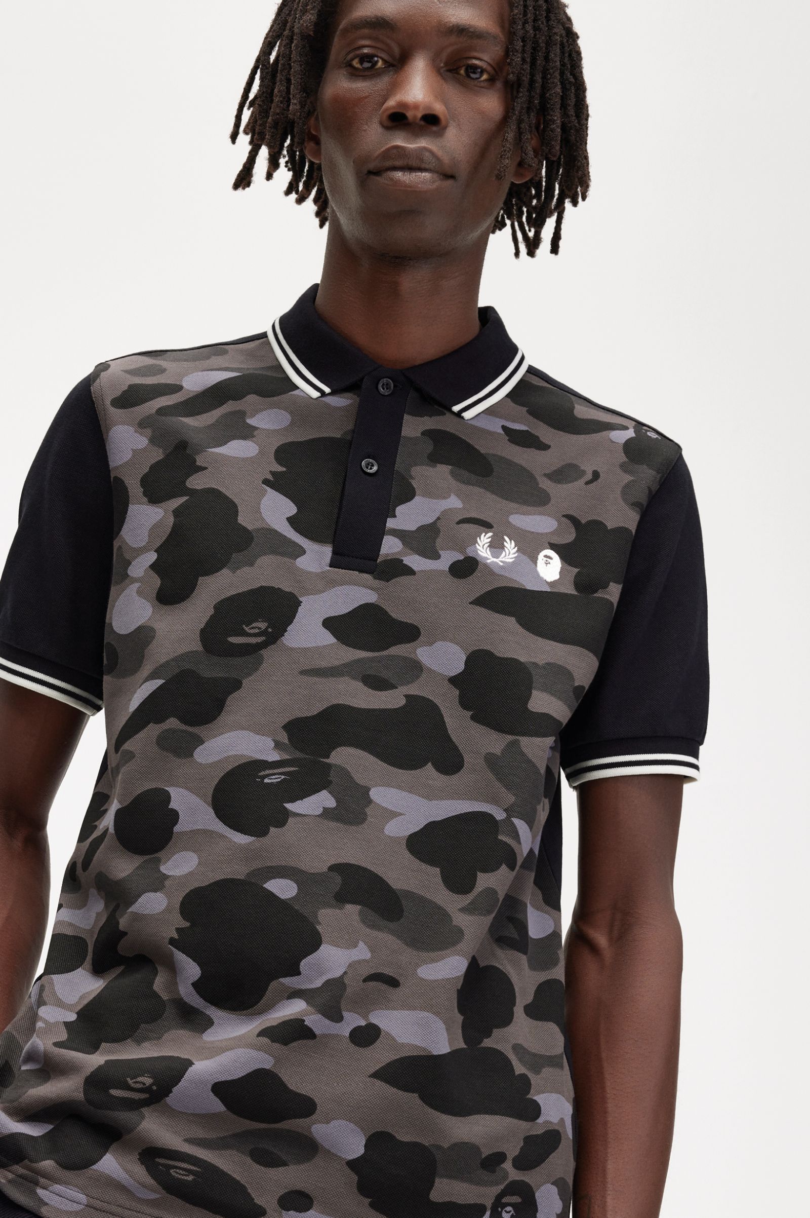 A Bathing Ape®Camouflage Fred Perry Shirt Black