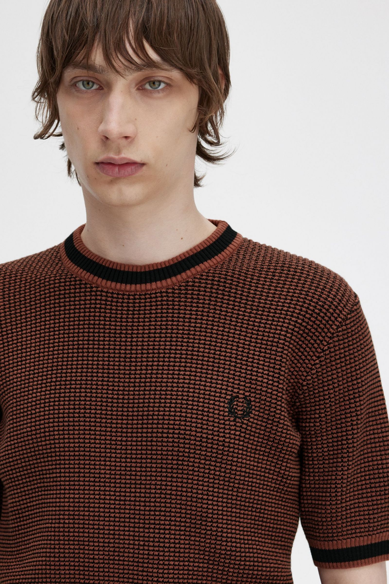 Textured Knitted T-Shirt Whisky Brown