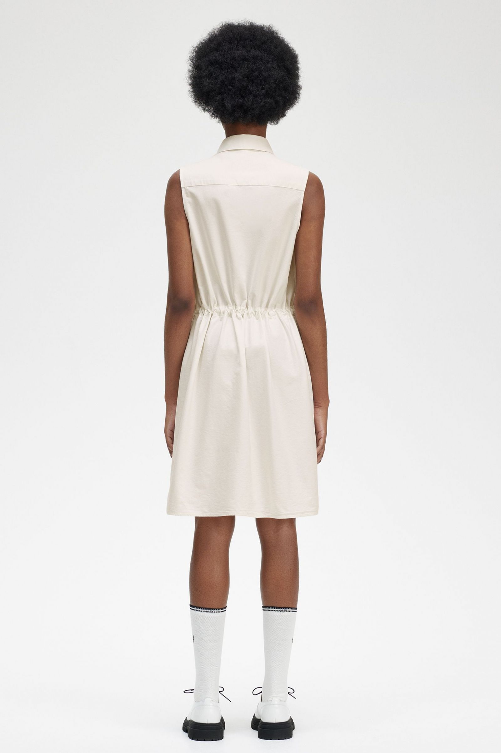 Gathered Sleeveless Shirt Dress Black