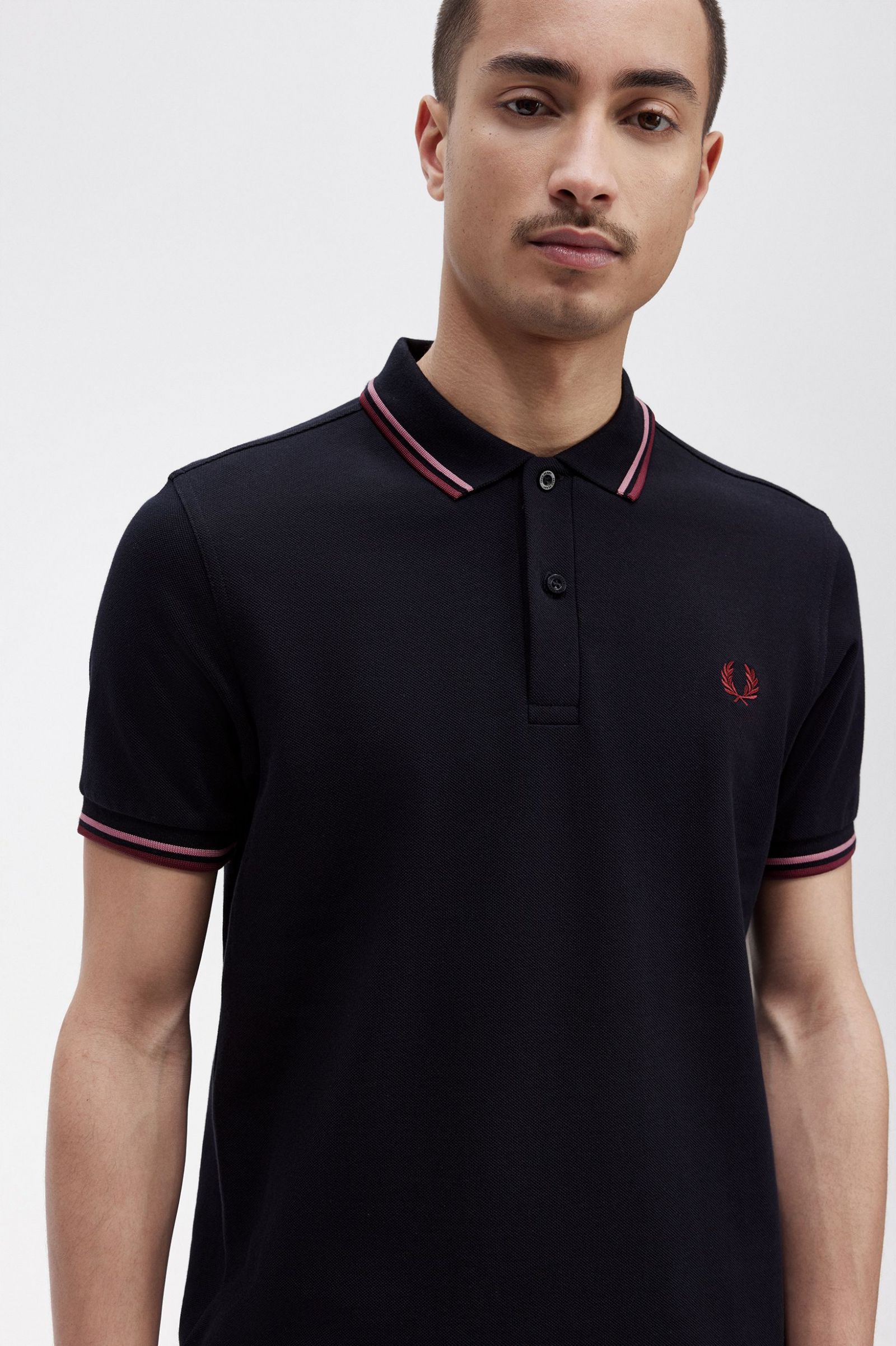 The Fred Perry ShirtM3600 Navy / Dusty Rose Pink / Oxblood