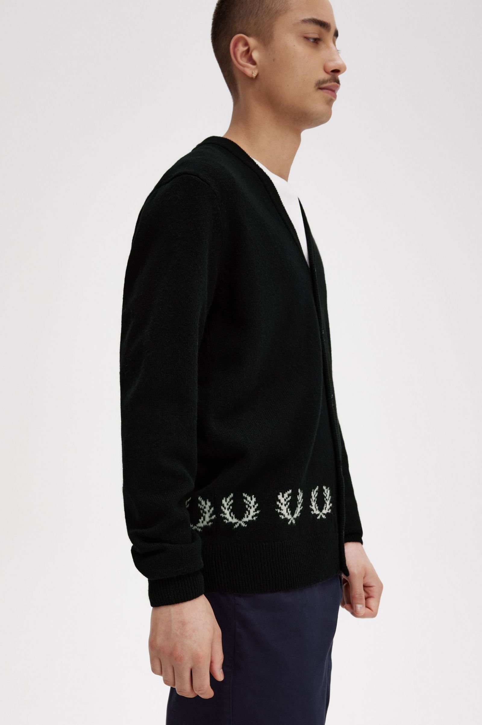 Laurel Wreath Trim Cardigan Black