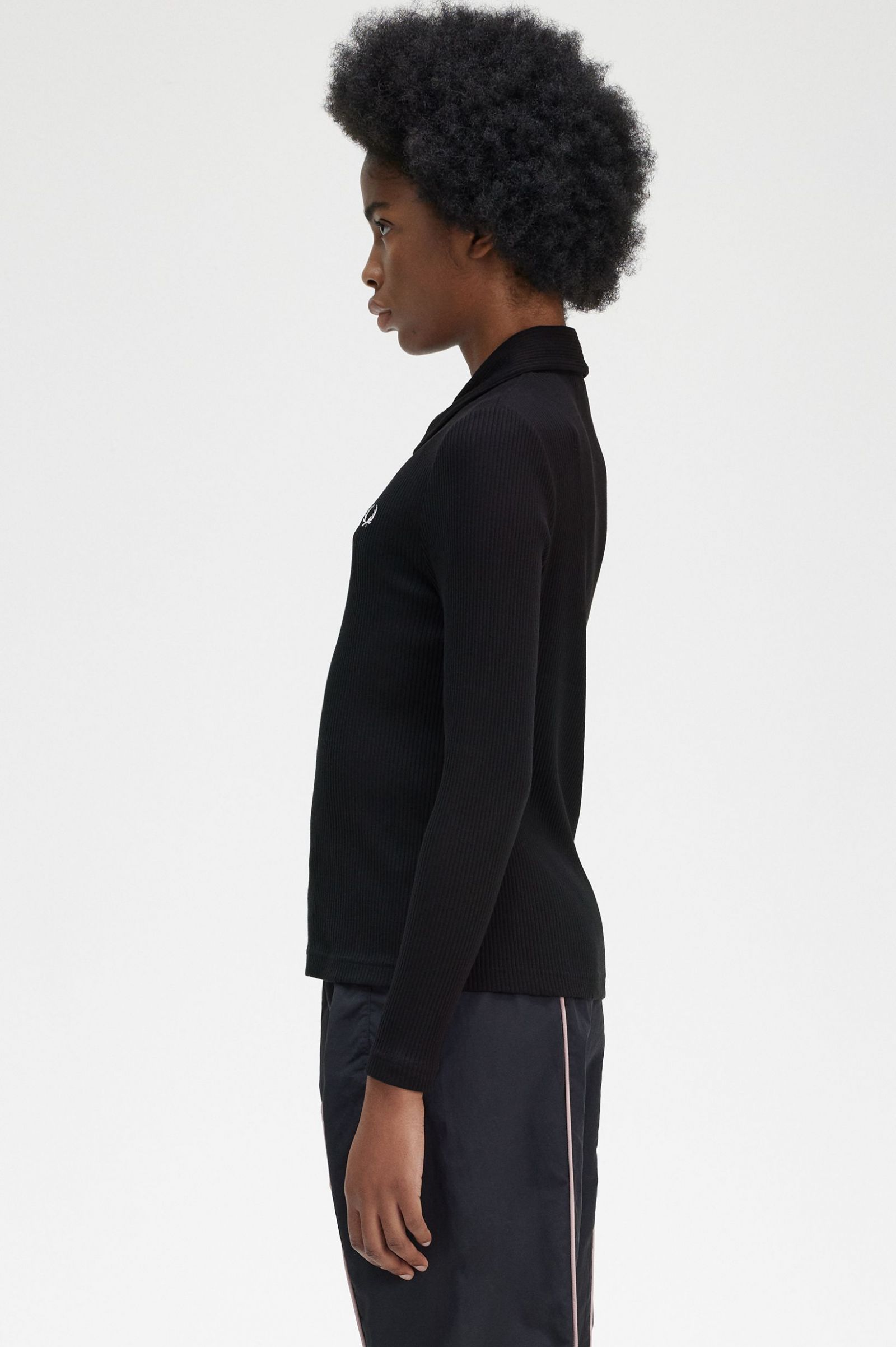 Long Sleeve Ribbed Polo Shirt Black