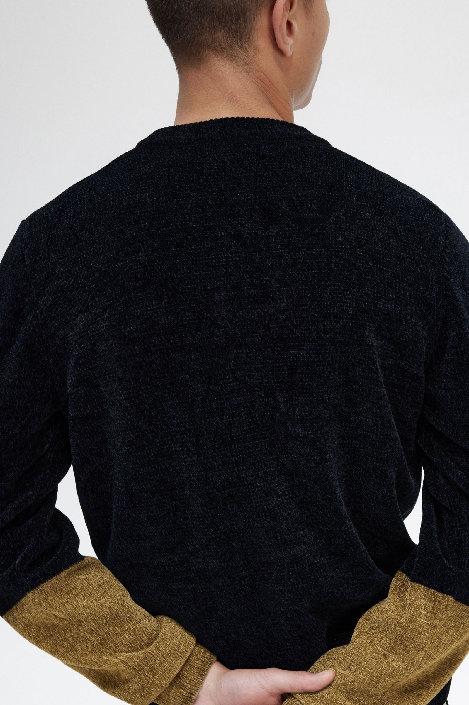 Colour Block Chenille Cardigan Black