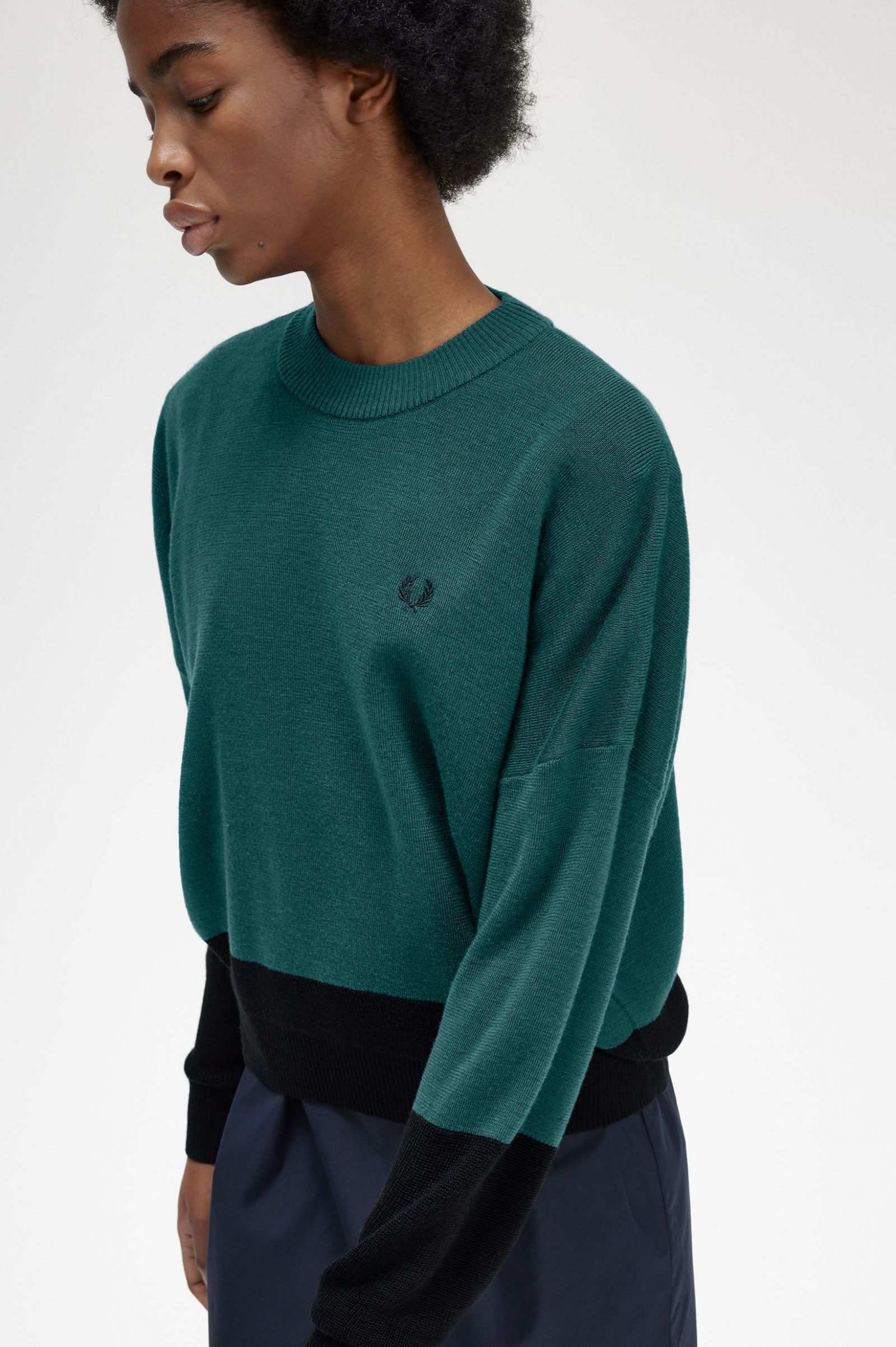 Colour Block Jumper Petrol Blue