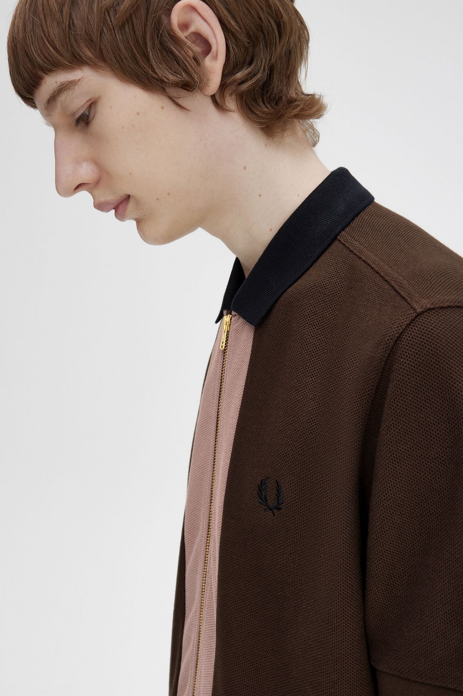 Zip Through Polo Shirt Burnt Tobacco