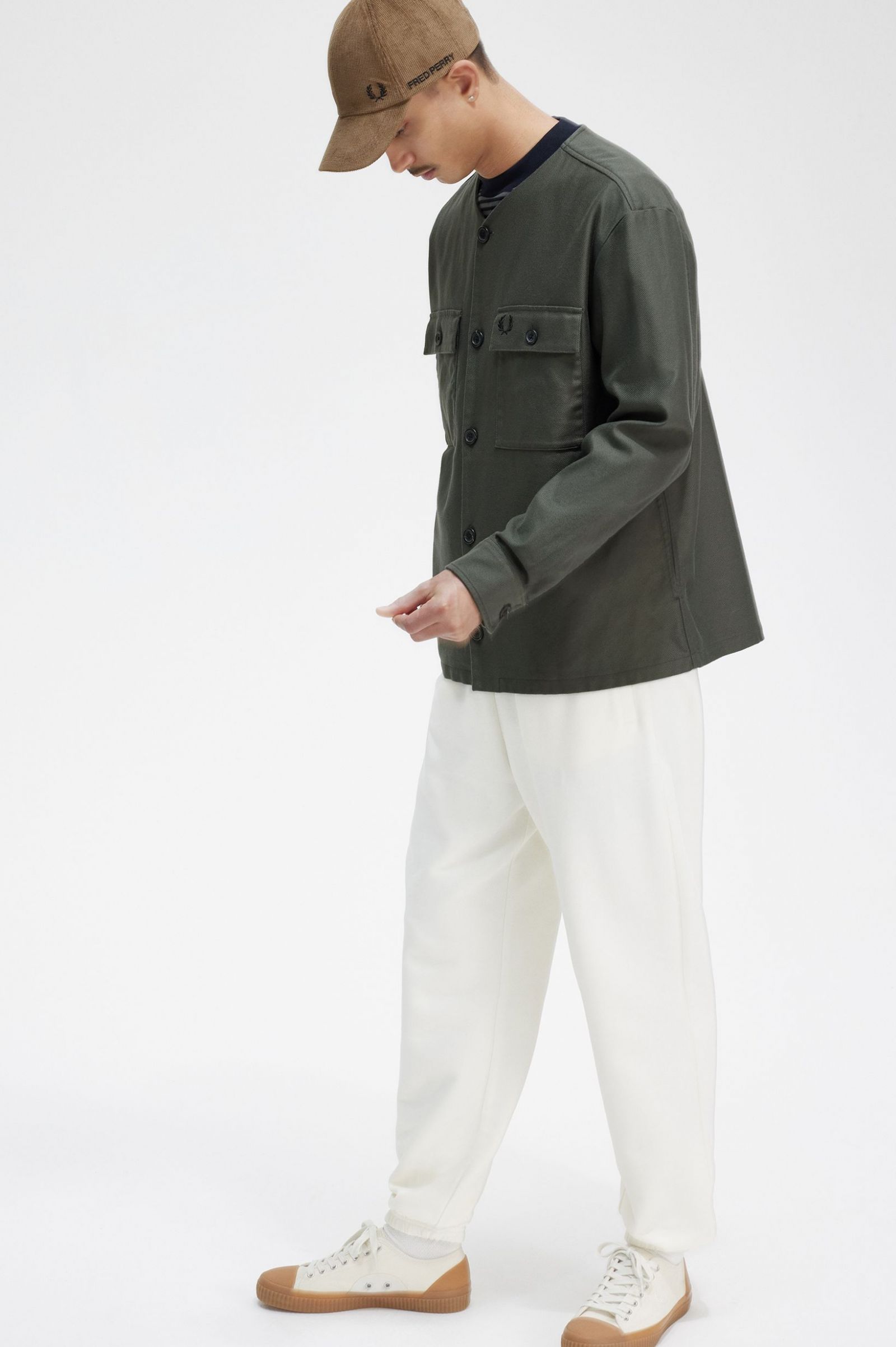 Collarless Overshirt Field Green