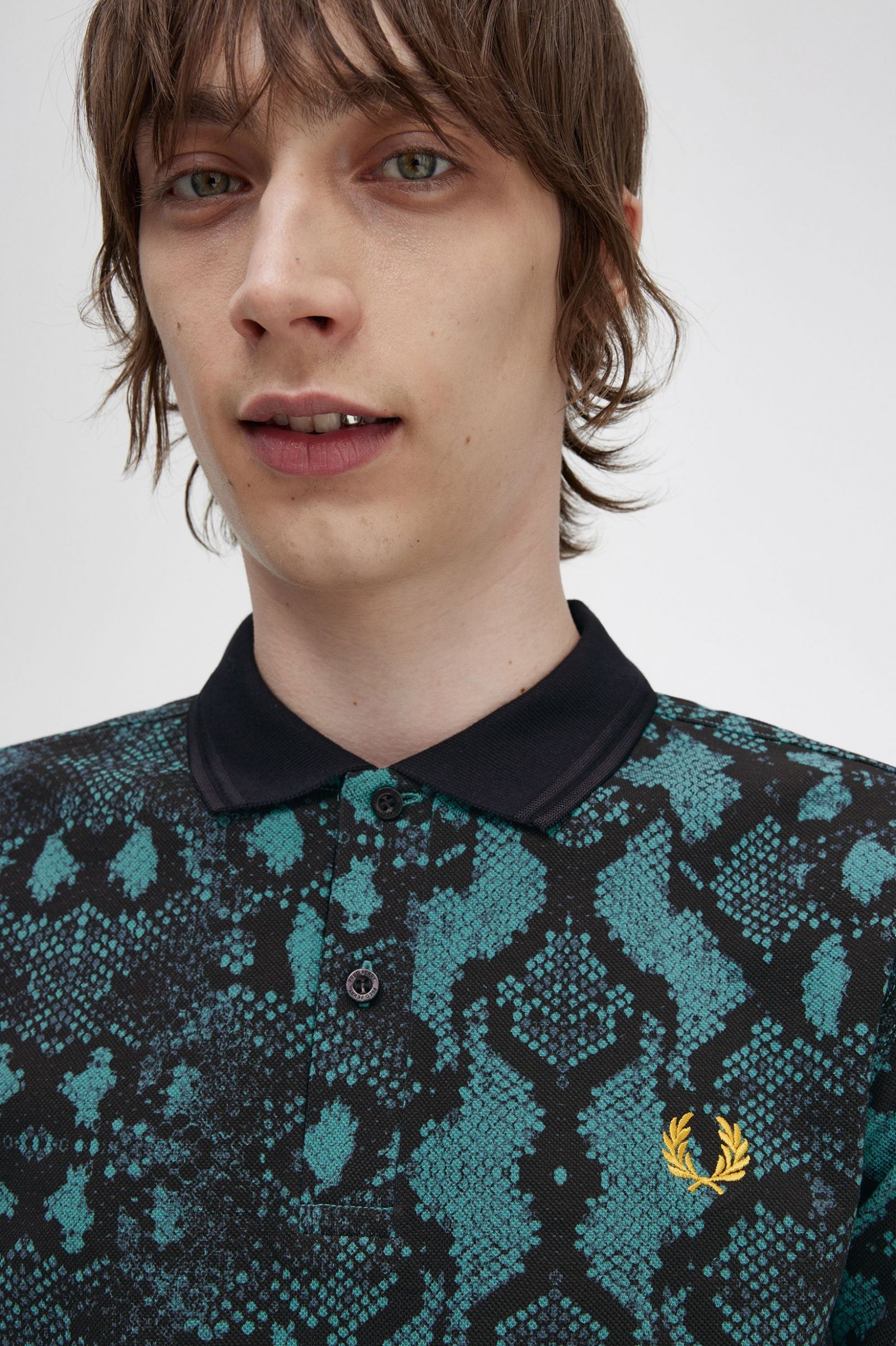 Snake Print Fred Perry Shirt Deep Mint