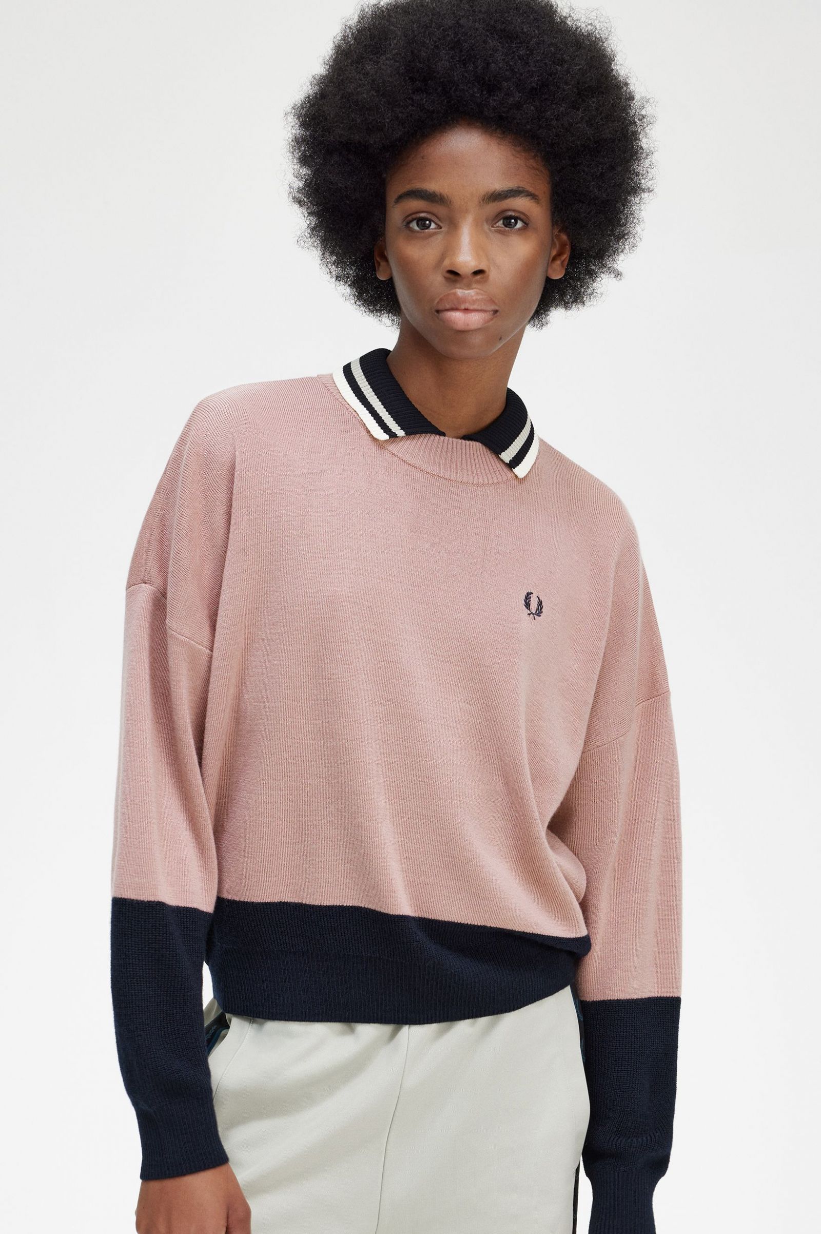 Colour Block Jumper Dusty Rose Pink