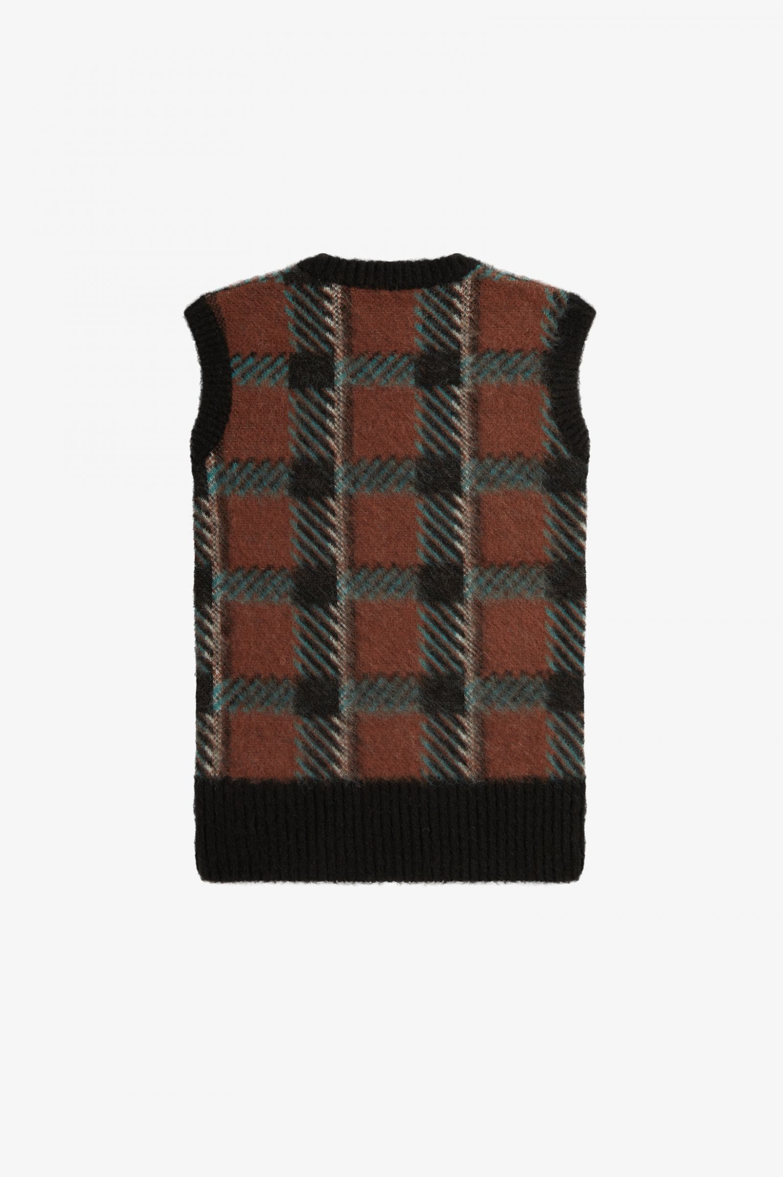 Glitch Tartan Knitted Tank Whisky Brown