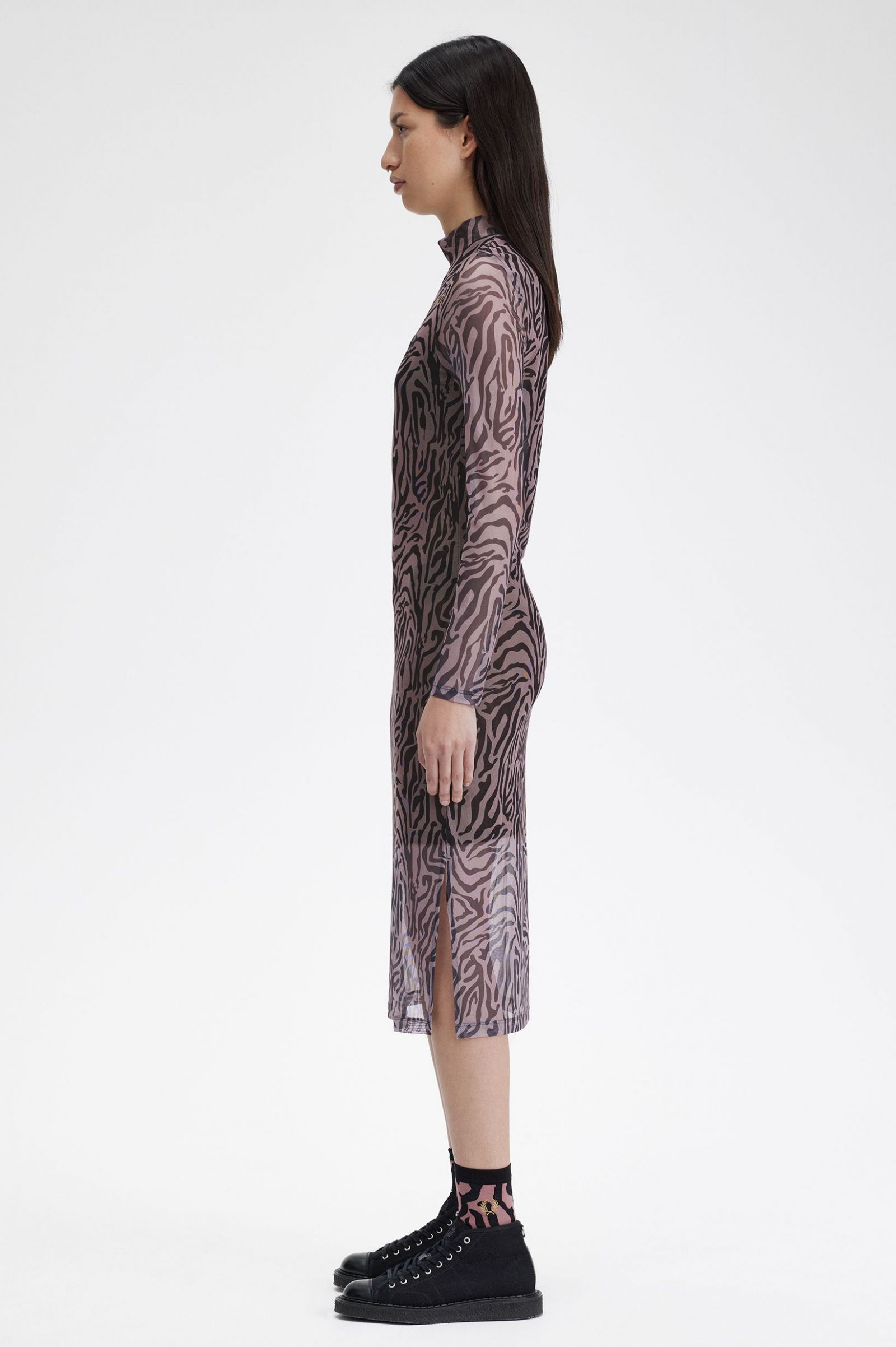 Amy Winehouse FoundationZebra Print Mesh Dress Dusty Rose Pink