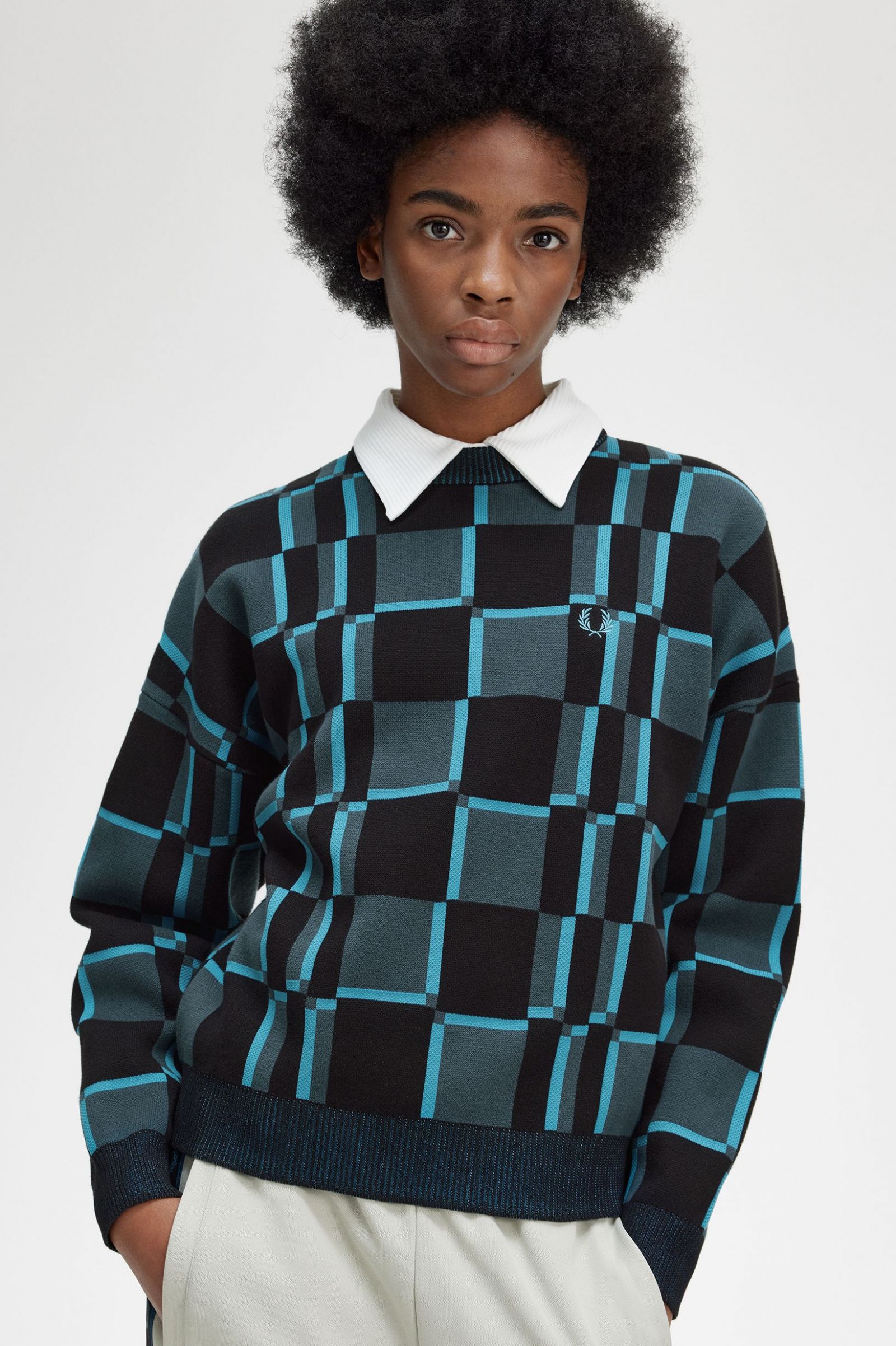 Chequerboard Jumper Cyber Blue