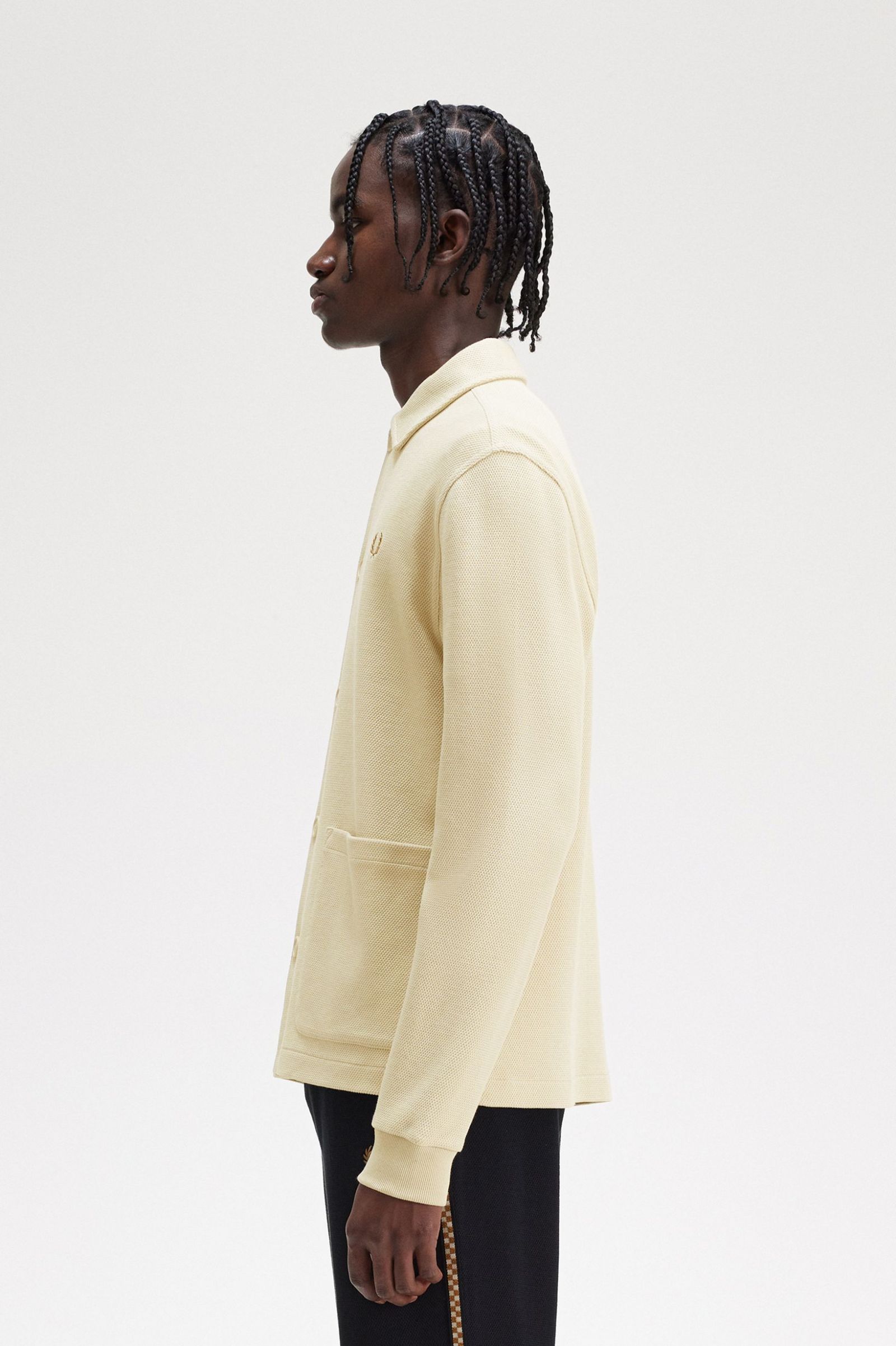 Button Through Long Sleeve Polo Shirt Oatmeal