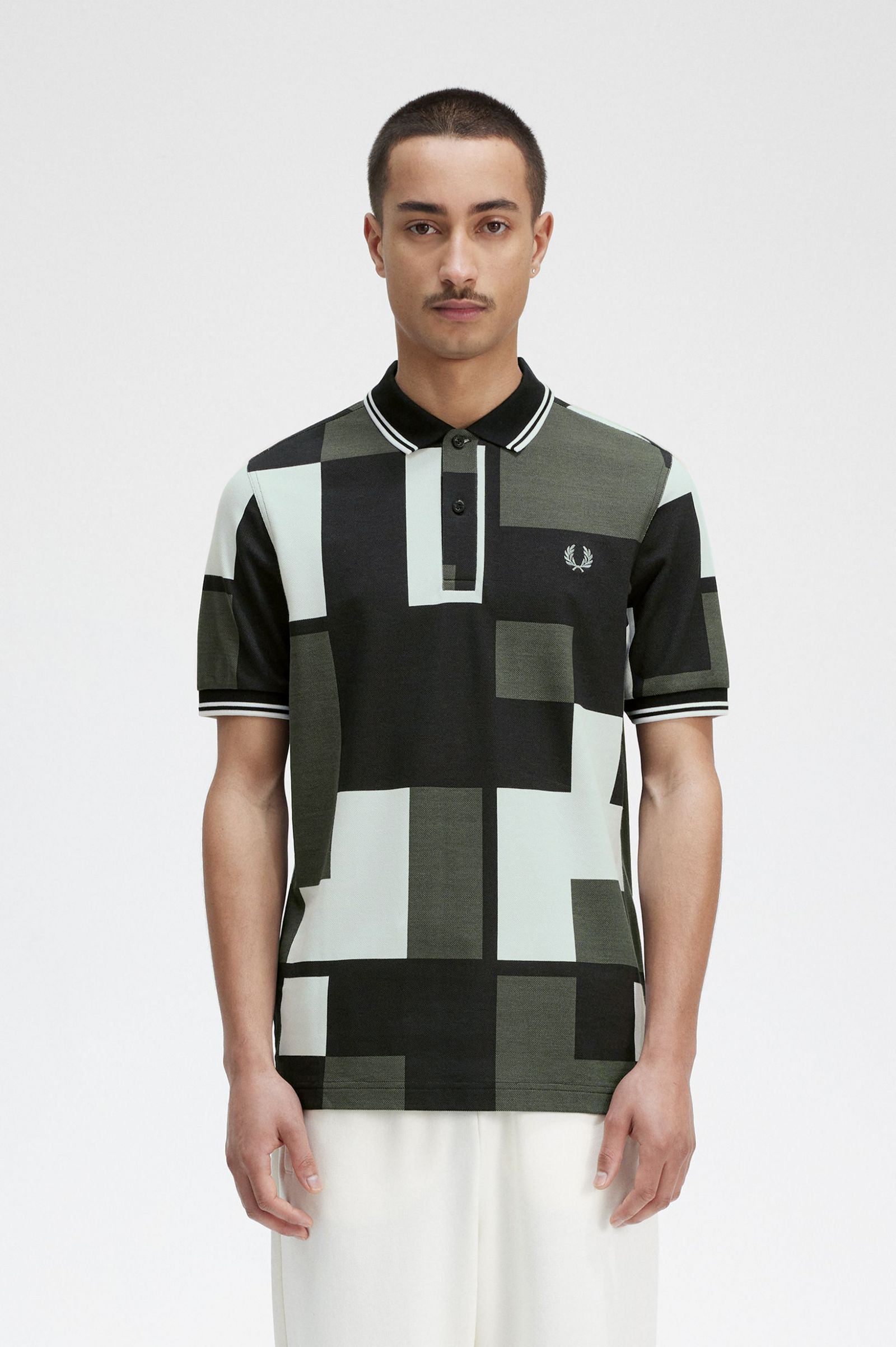Pixel Print Fred Perry Shirt Light Ice